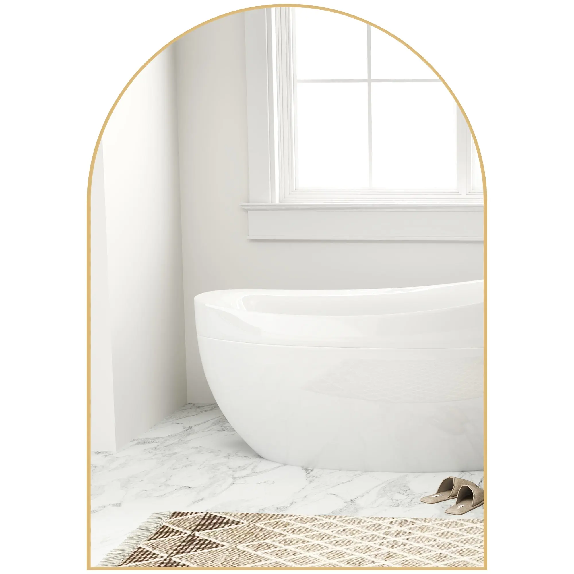 Miroir mural arqué, miroir de salle de bain, 50 x 70 cm, haute définition, avec cadre en alliage d'aluminium, pour chambre, salon, entrée, or