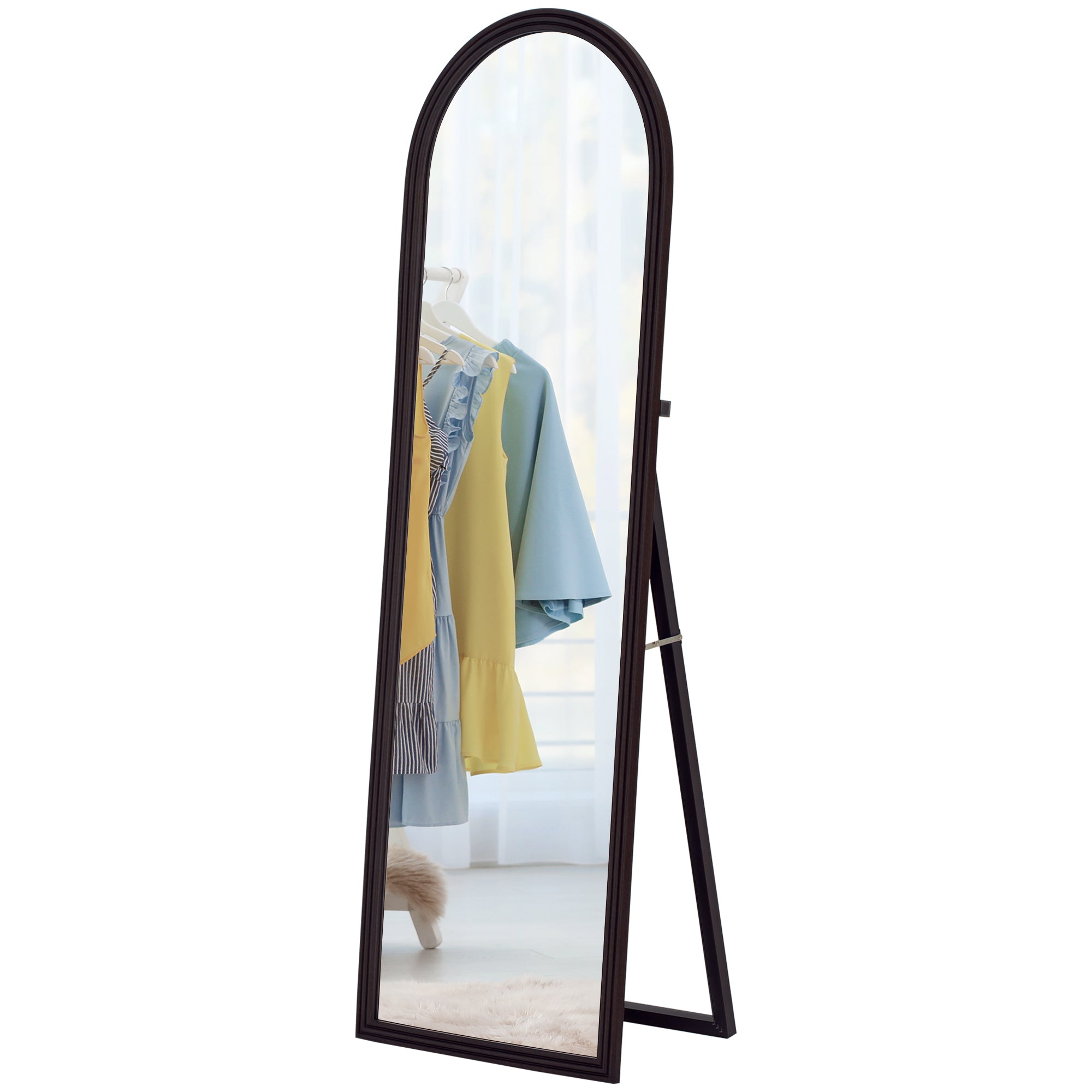 Miroir de sol arqué pleine longueur 53,3 x 162,5 cm - miroir sur pied avec cadre en effet imitation pierre, montage au sol, suspendu ou appuyé contre le mur, pour salon, chambre, marron
