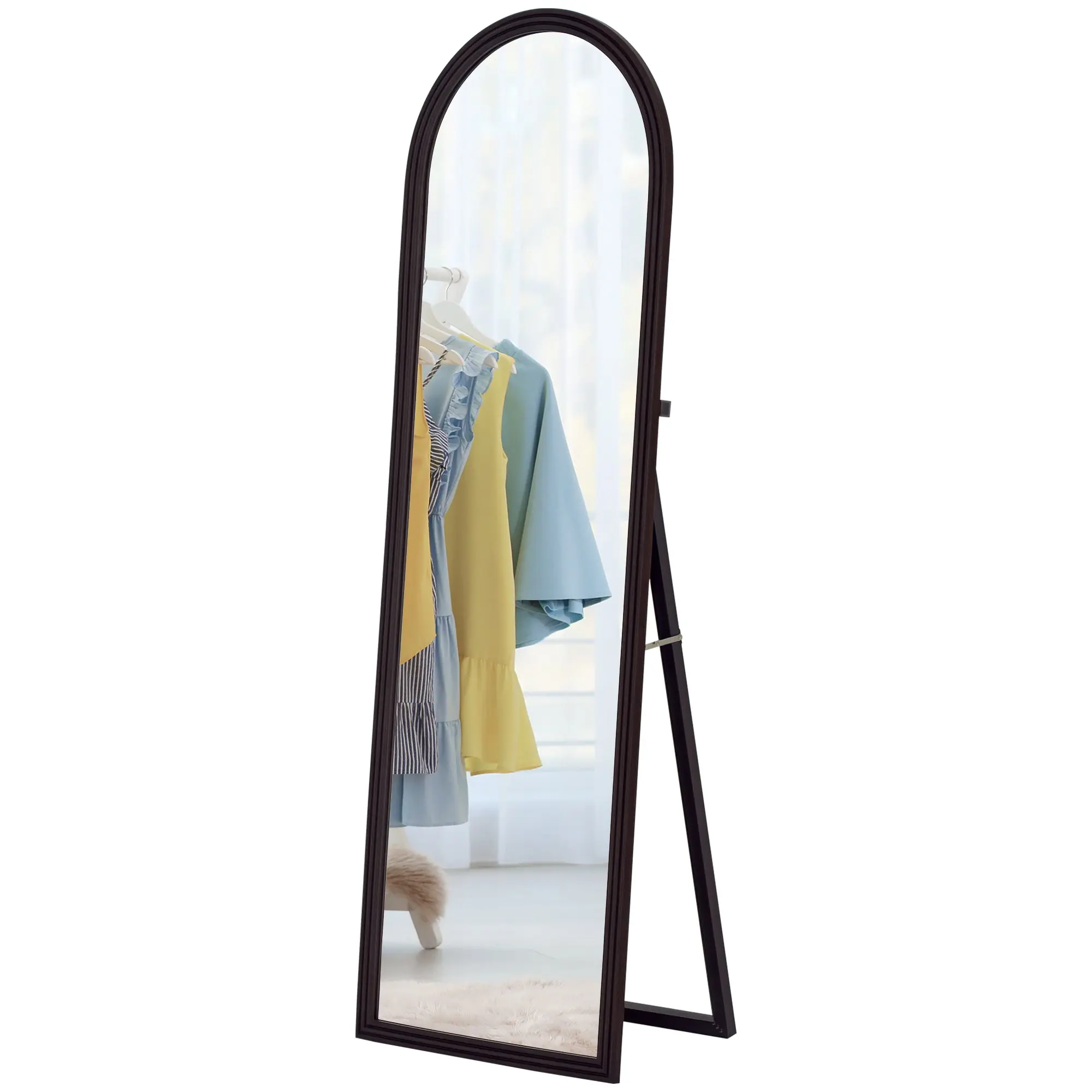 Miroir de sol arqué pleine longueur 53,3 x 162,5 cm - miroir sur pied avec cadre en effet imitation pierre, montage au sol, suspendu ou appuyé contre le mur, pour salon, chambre, marron