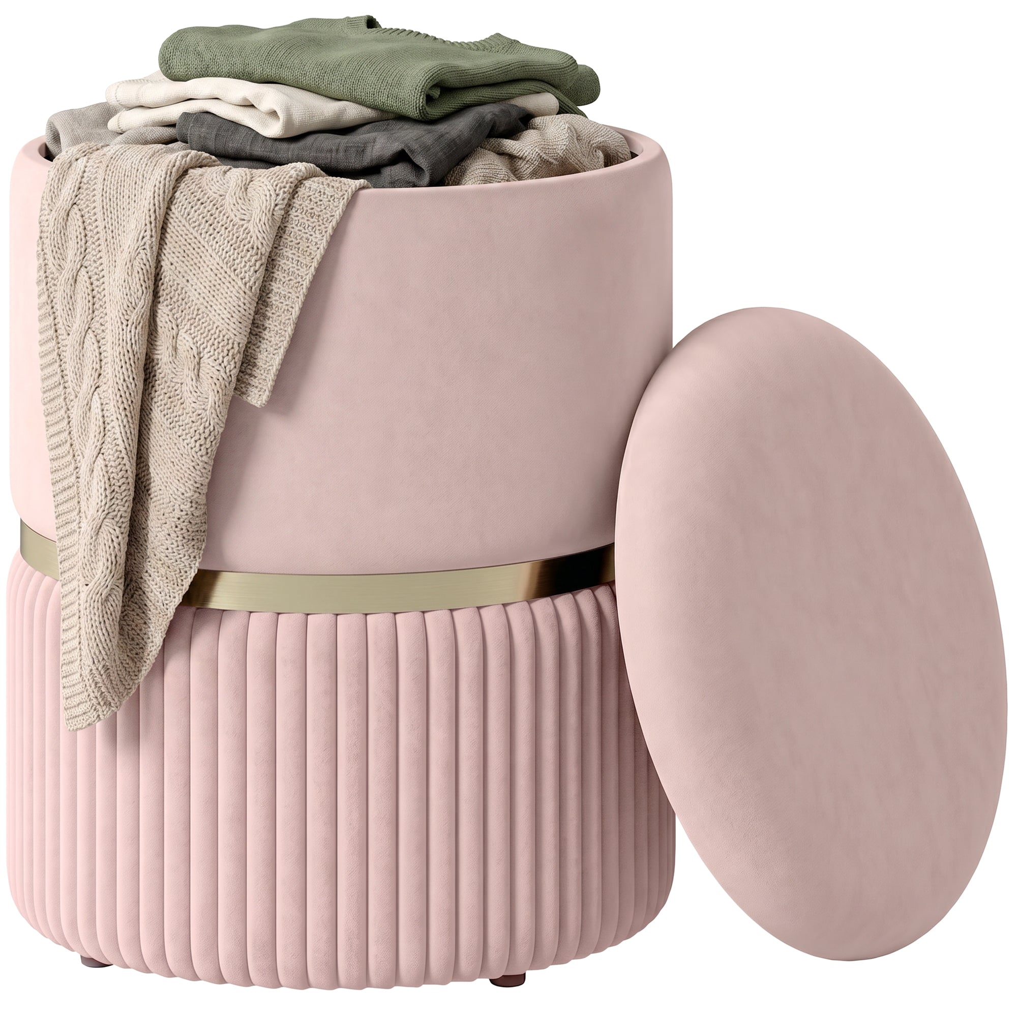 Pouf tabouret repose-pied, coffre de rangement, en velours côtelé, design moderne, 36 x 36 x 44 cm, pour salon, chambre, rose