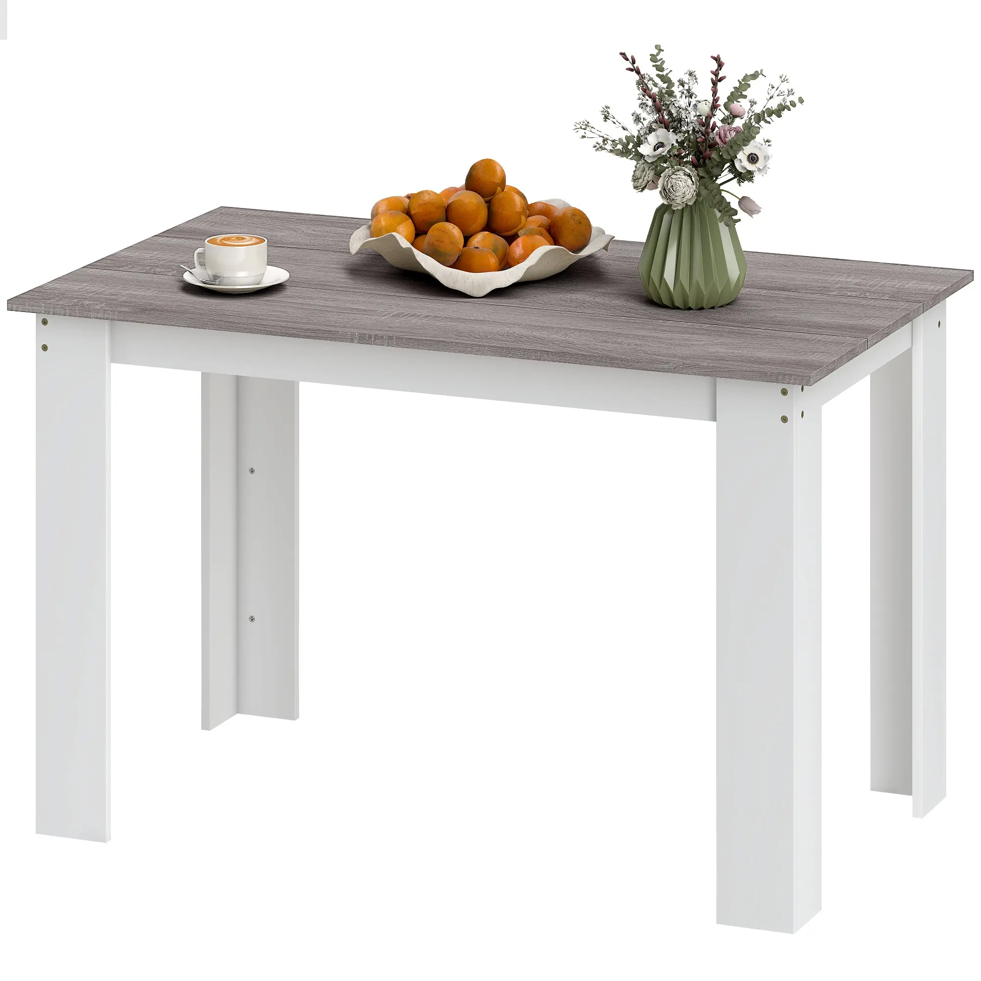 Table à manger rectangulaire pour 4 à 6 personnes, table de cuisine, 120 x 69 x 75 cm, style moderne, pieds triangulaires plus stable, gris