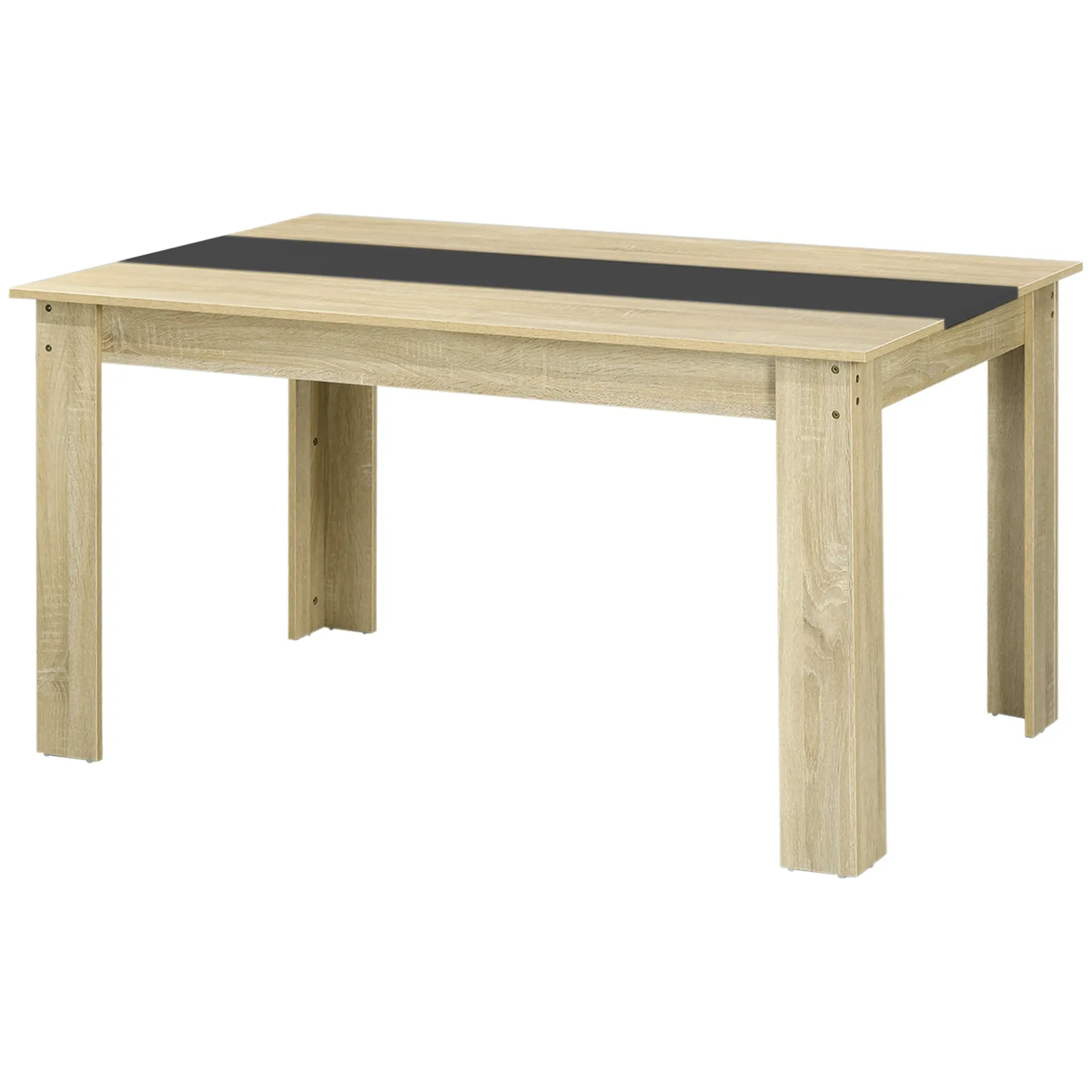 Table de salle à manger table de cuisine pour 6 personnes, style scandinave en bois aspect naturel et noir, dim. 140L x 90l x 75H cm