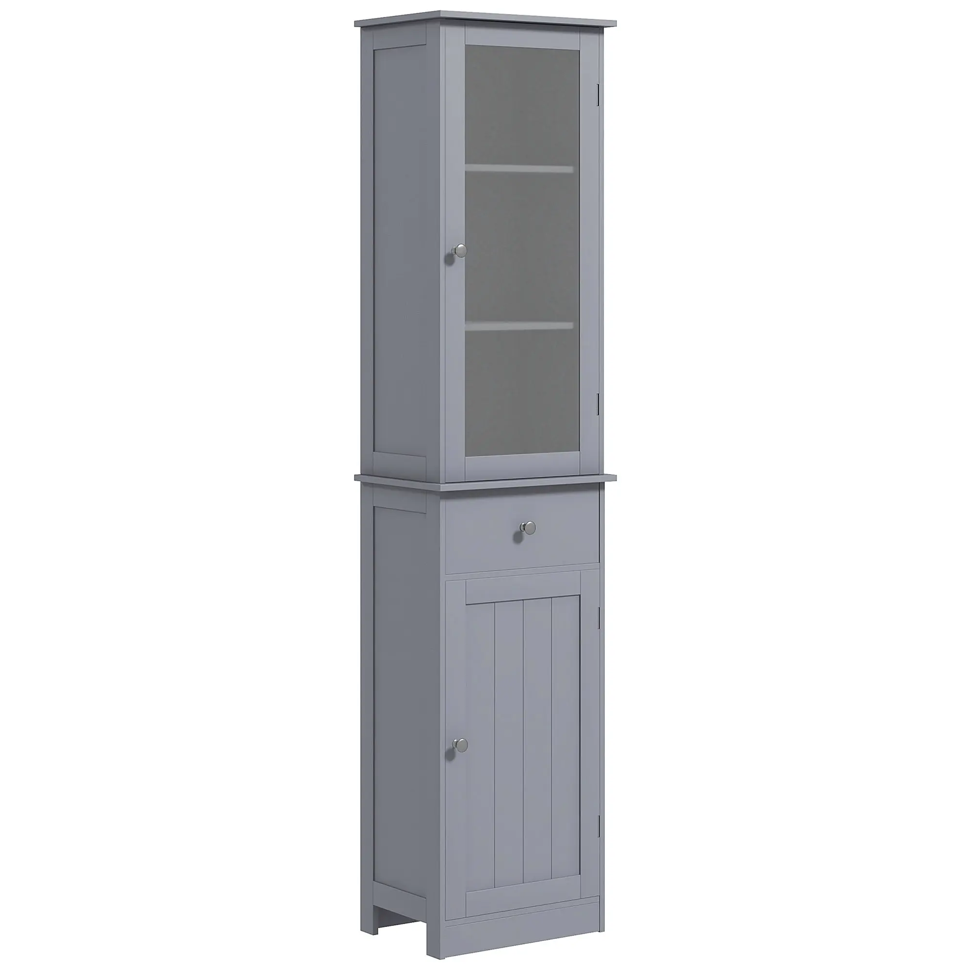 Meuble Colonne de Salle de Bain Placard Porte Acrylique 2 étagères Placard Porte 1 étagère tiroir MDF Gris