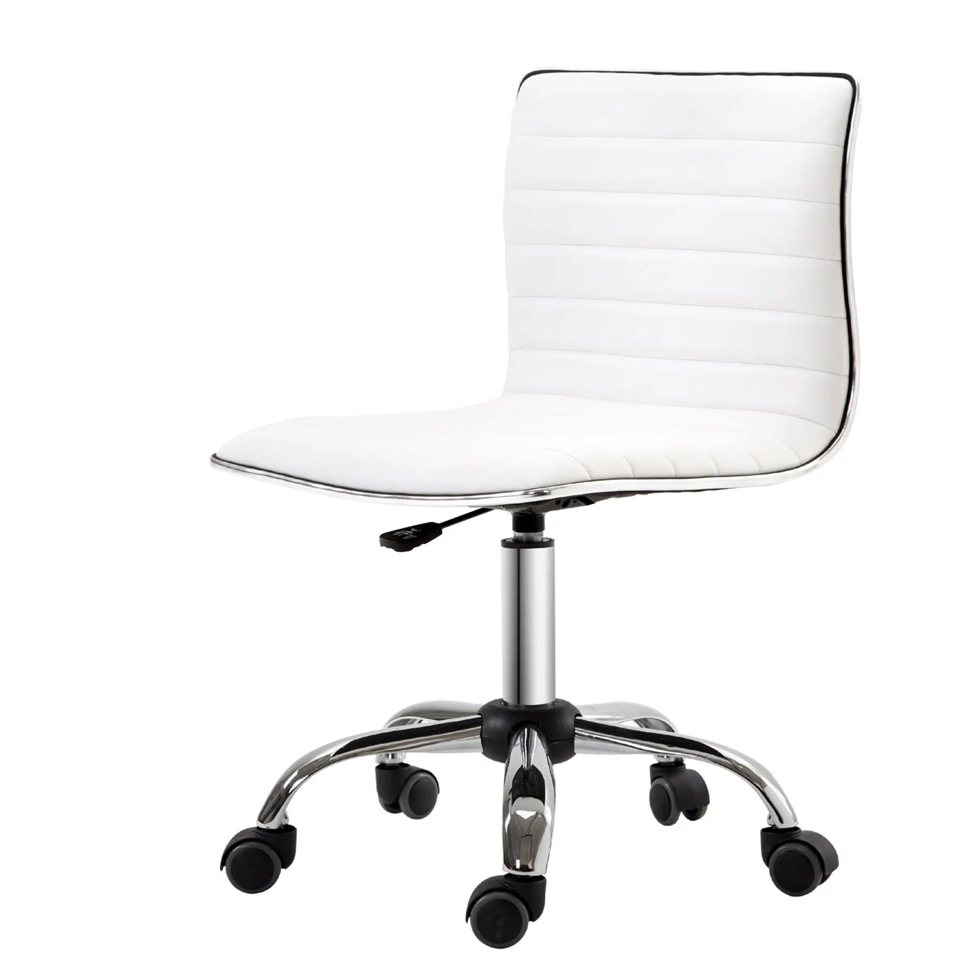 Chaise de bureau sans accoudoirs, fauteuil de bureau ergonomique, hauteur réglable, assise et dossier rembourrés et pivotant 360°, chaise d'ordinateur en similicuir pour bureau, chambre, blanc