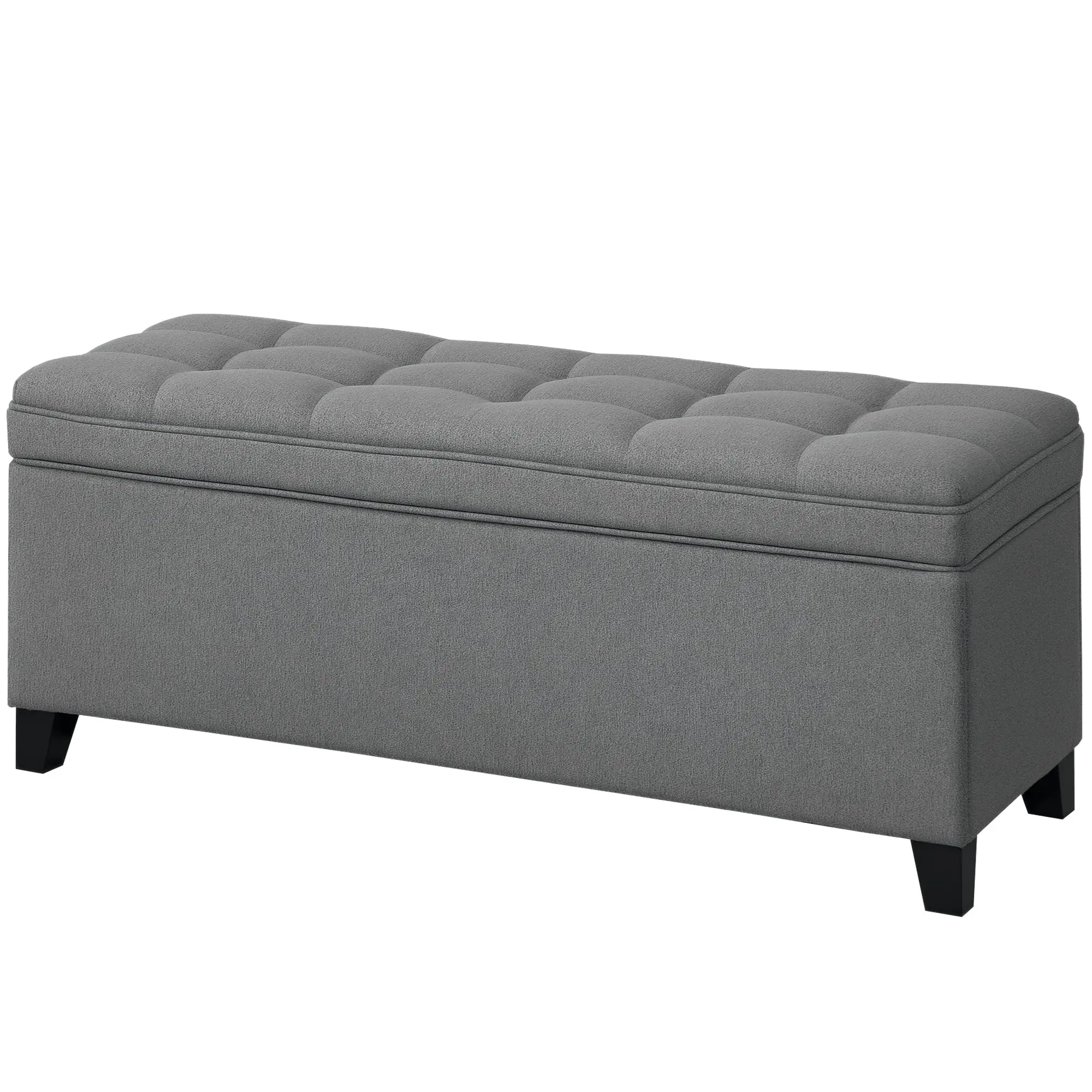 Banc de rangement 112L banquette bout de lit coffre de rangement avec siège capitonné, tissu de lin, pour salon, chambre, entrée, 120 x 40 x 48 cm, gris foncé