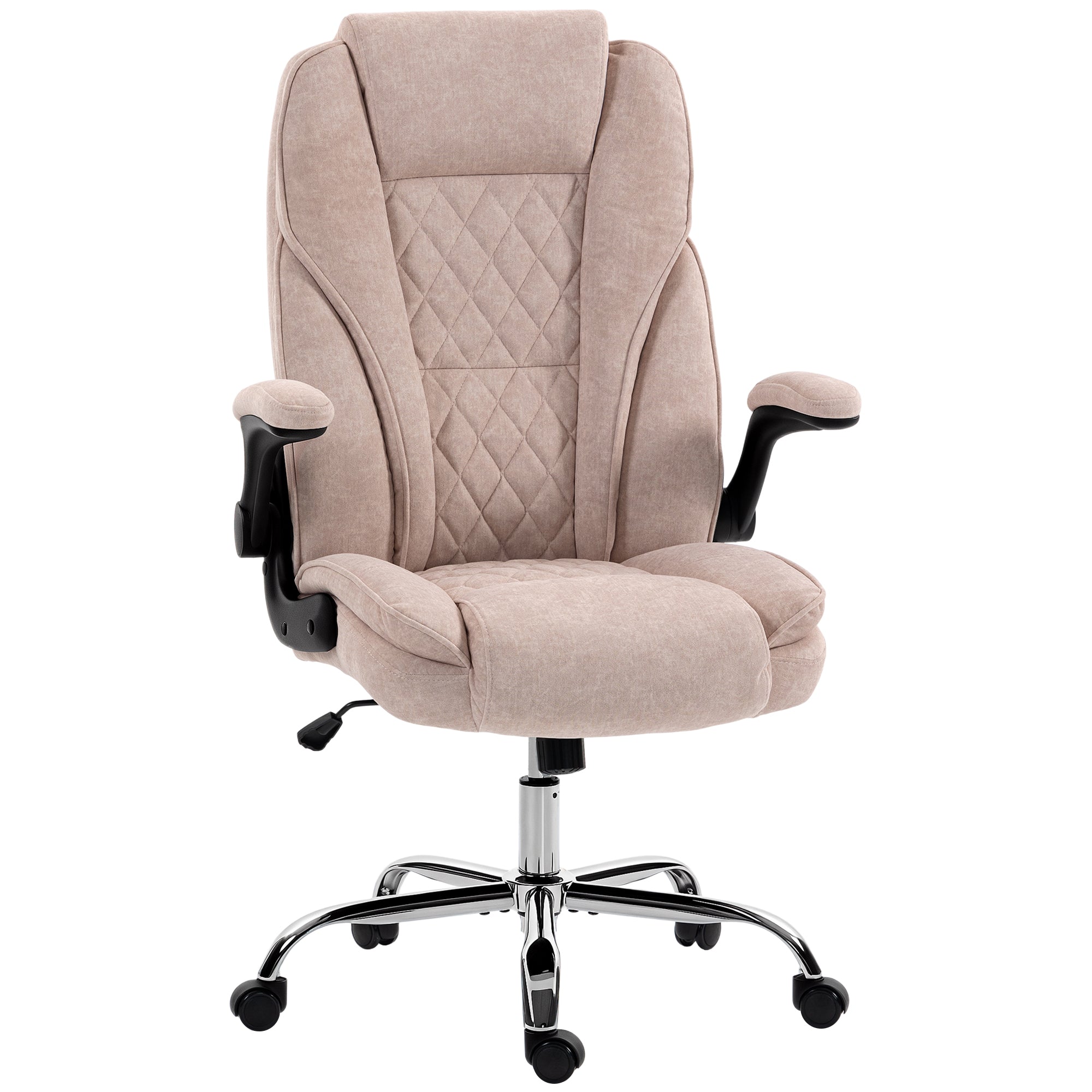 Fauteuil de bureau, chaise bureau ergonomique avec large assise rembourrée, hauteur réglable, accoudoirs relevables, dossier haut, pivotant 360°, tissu en velours, charge 120 Kg, rose