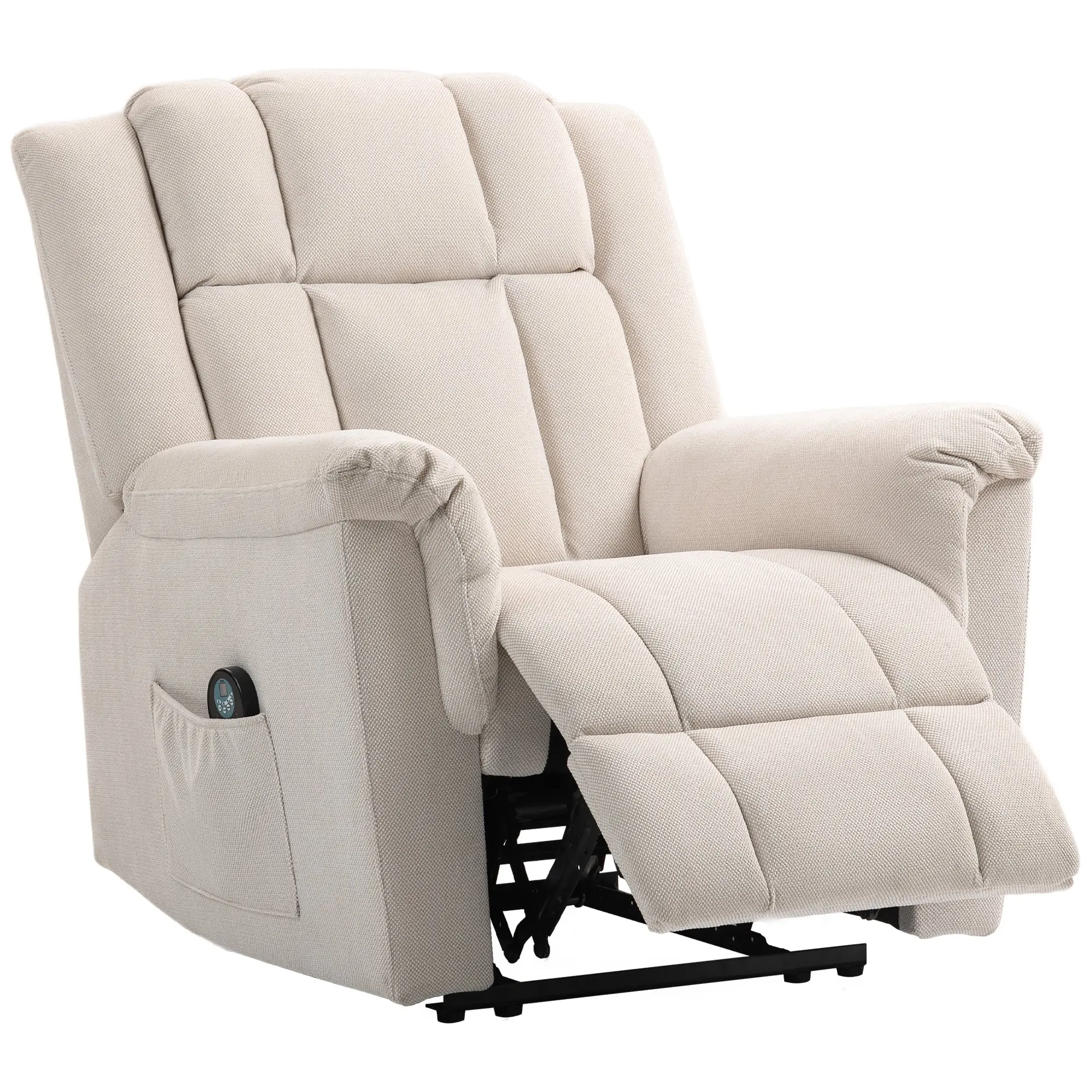 Fauteuil relax électrique massage chauffage inclinable en chenille pour salon beige