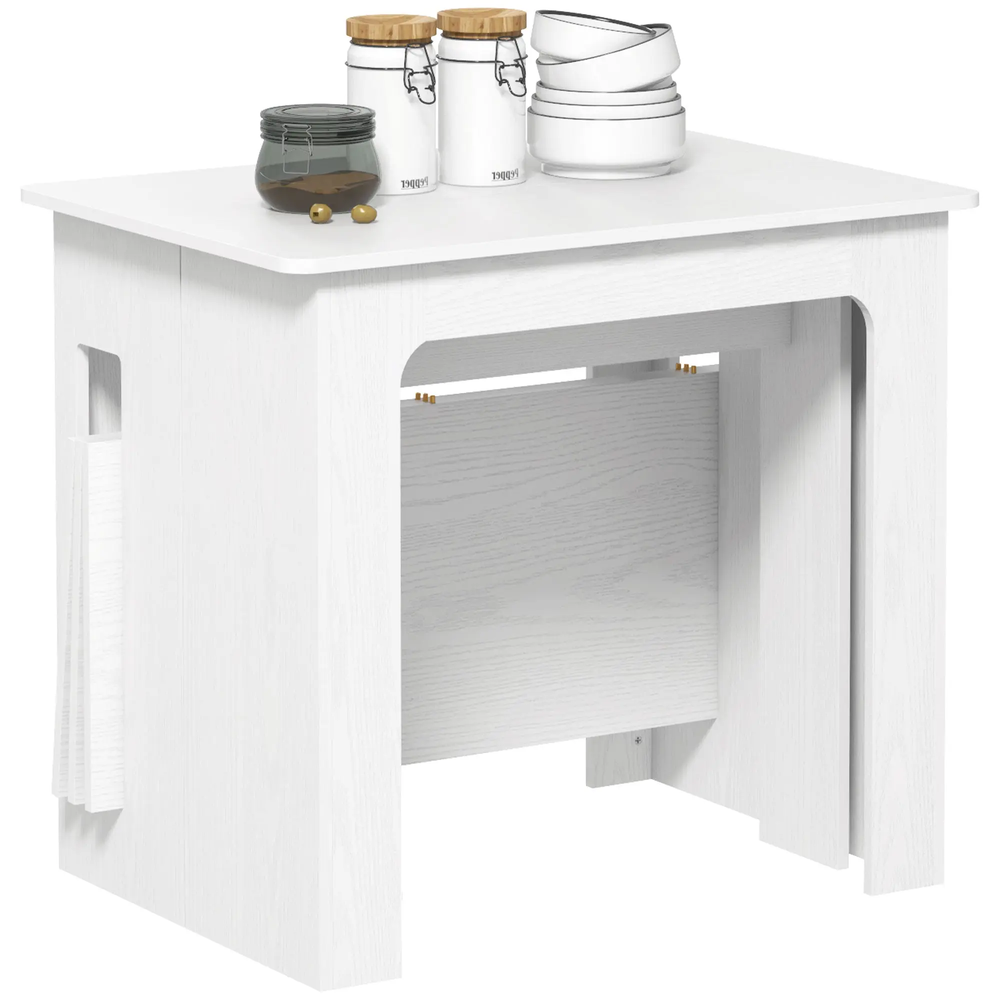 Table à manger pliante, table pliante cuisine rectangulaire extensible jusqu'à 6 personnes, pour petits espaces, salle à manger, blanc
