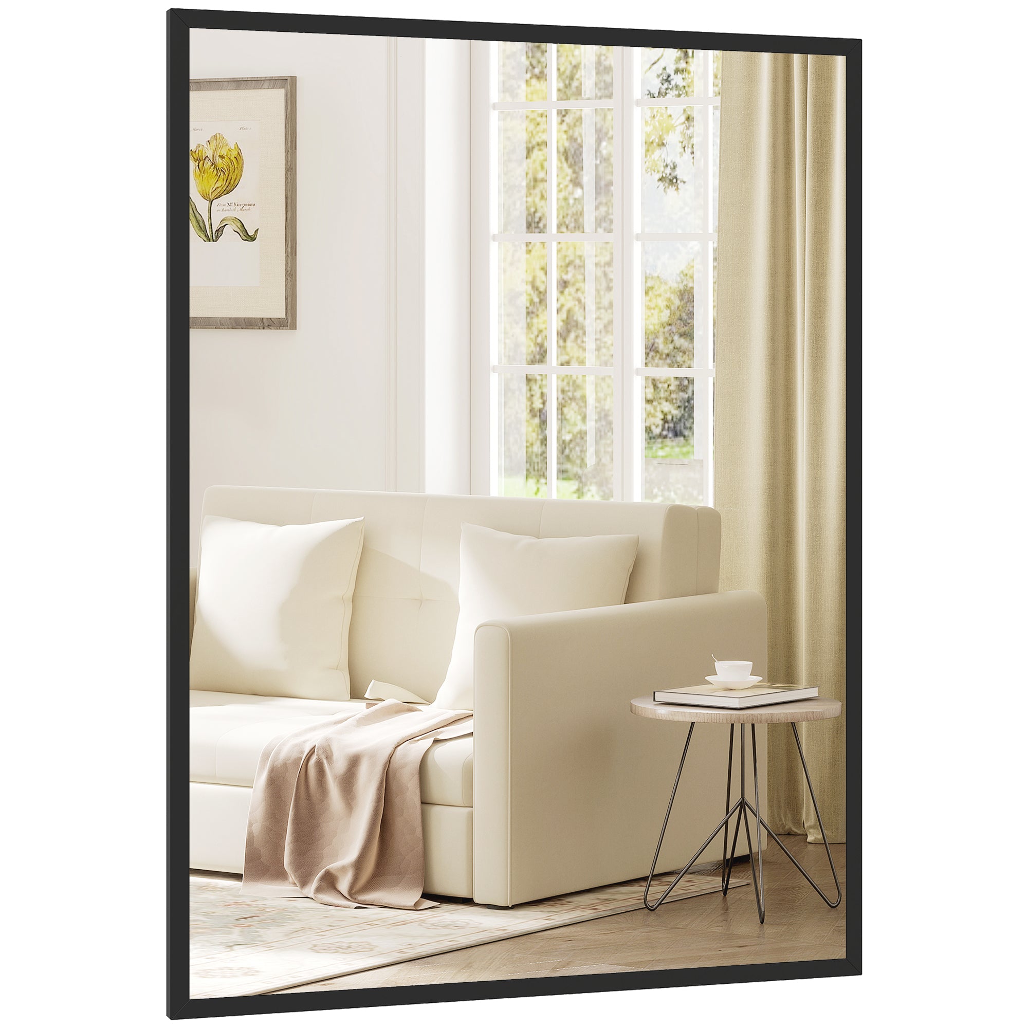 Miroir mural rectangulaire 76 x 101 cm, cadre en bois noir, idéal pour la salle de bain, salon ou chambre
