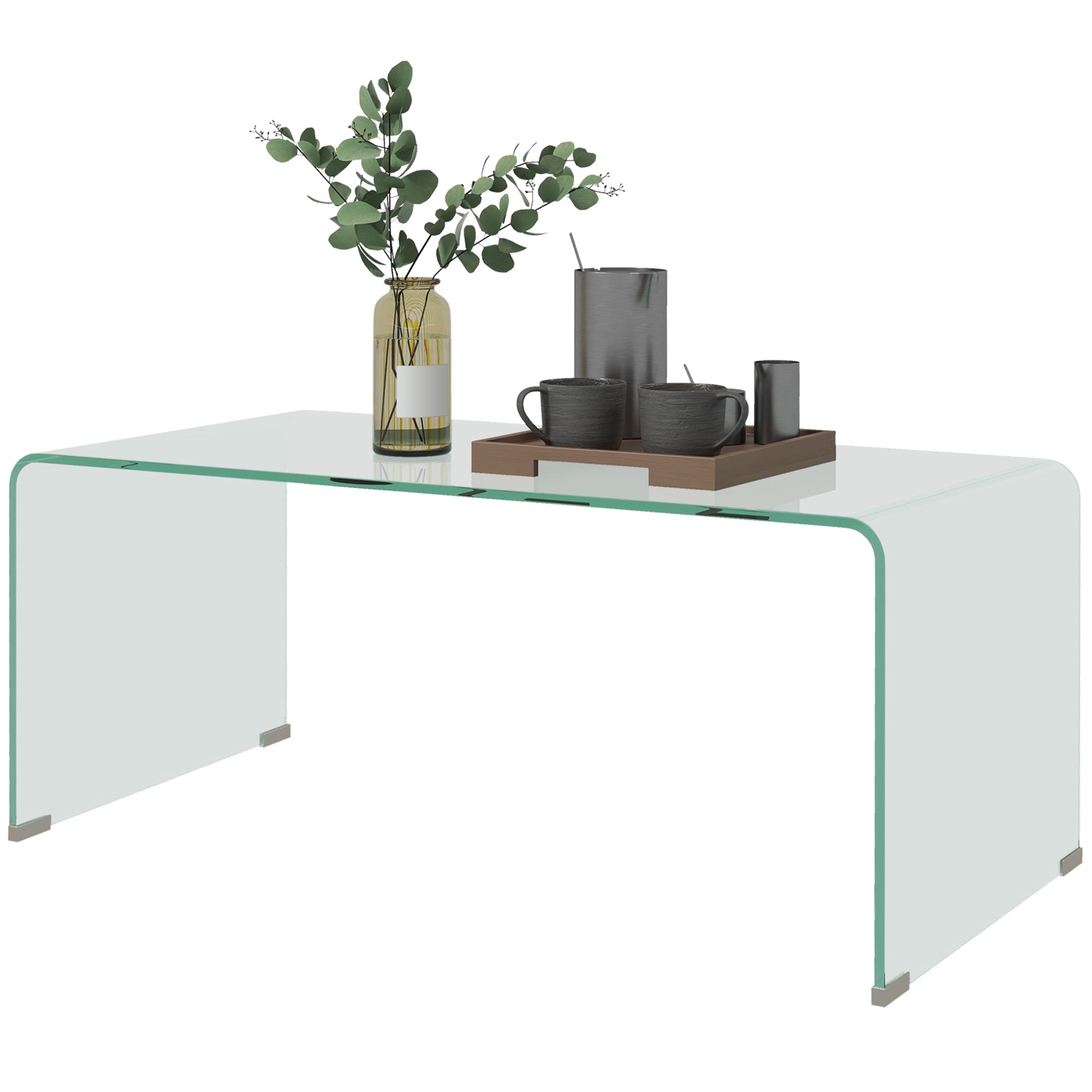Table basse en verre table de salon rectangulaire design moderne en verre trempé avec bords arrondis sûrs 80 x 45 x 35 cm transparent