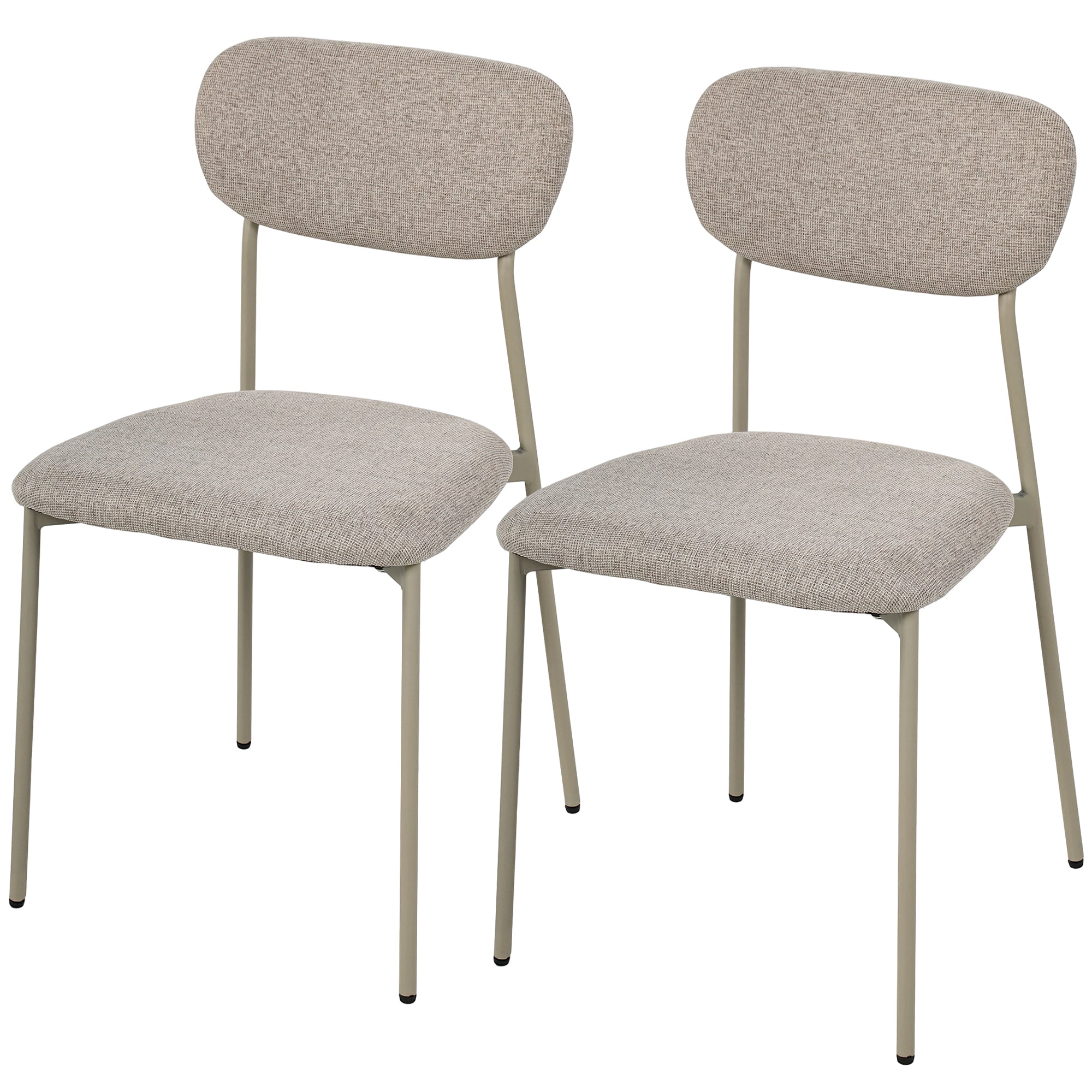 Lot de 2 chaises de salle à manger modernes, chaises de cuisine empilables en tissu effet lin avec siège et dossier rembourrés, pieds en acier, marron clair