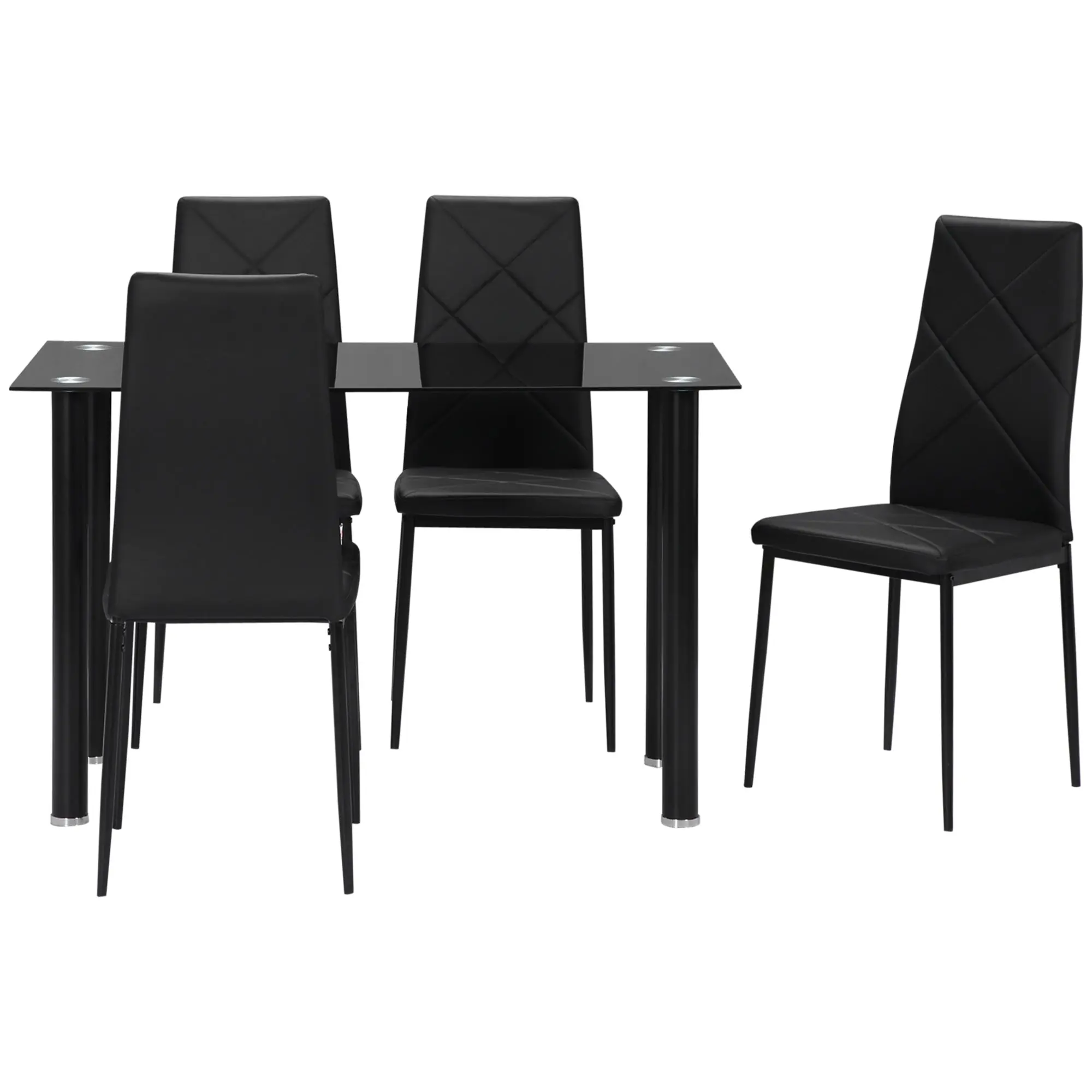 Ensemble de table à manger avec 4 chaises, ensemble de meubles 5 pièces de cuisine, plateau en verre trempé, pieds en acier, noir