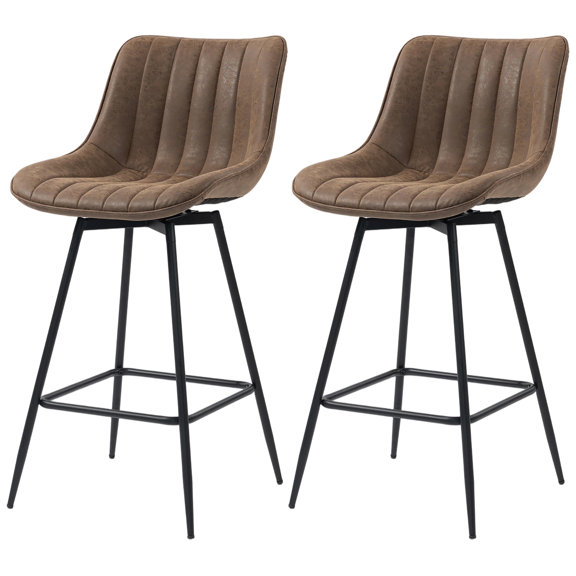 Lot de 2 Tabourets de Bar, Chaises de Bar Moderne en PU, Assise Rembourrée 68H cm à Pivotant à 360°, Dossier et Repose-Pieds, Pieds en Acier, Chaises Hautes Cuisine, Salle À Manger, Marron