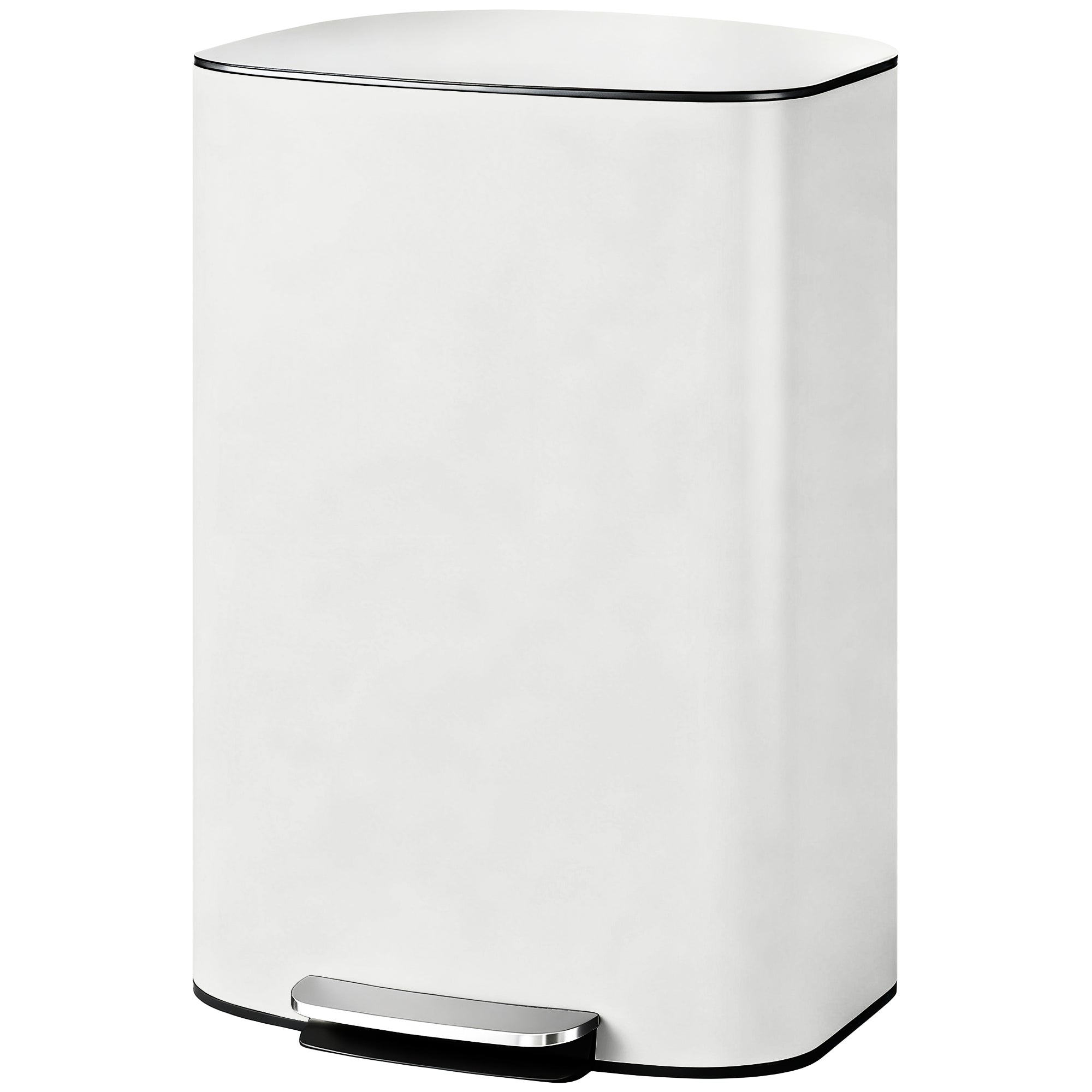 Poubelle de cuisine 50 L poubelle à pédale avec fonction maintien ouvert, couvercle à fermeture douce, pédale, en acier inoxydable, blanc crème, 45,1 x 36,5 x 62,6 cm