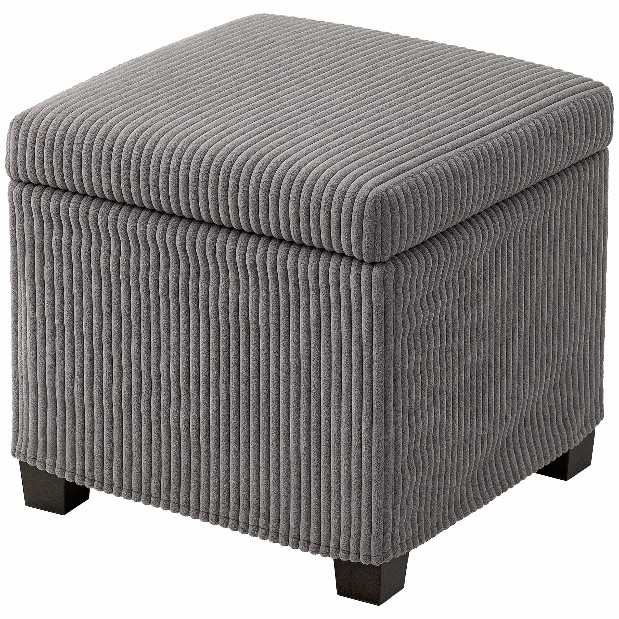 Coffre pouf rangement 30 L, tabouret de rangement avec couvercle amovible, ottoman repose-pied cube rembourré en velours côtelé, pour salon chambre entrée, charge 120 Kg, 40 x 40 x 40 cm, gris
