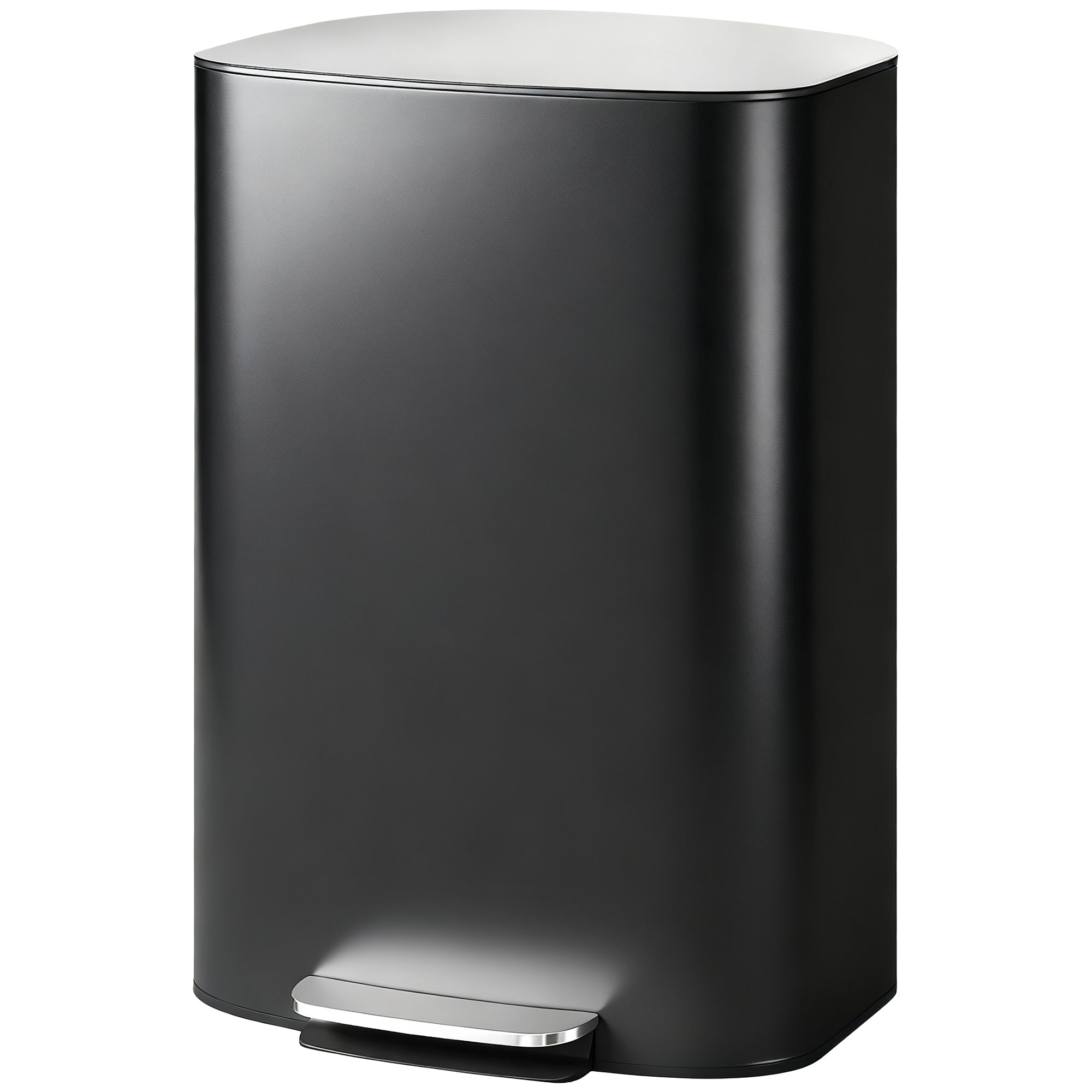 Poubelle de cuisine 50 L à pédale avec fonction maintien ouvert, couvercle à fermeture douce, pédale, poubelle en acier inoxydable, noir, 45,1 x 36,5 x 62,6 cm