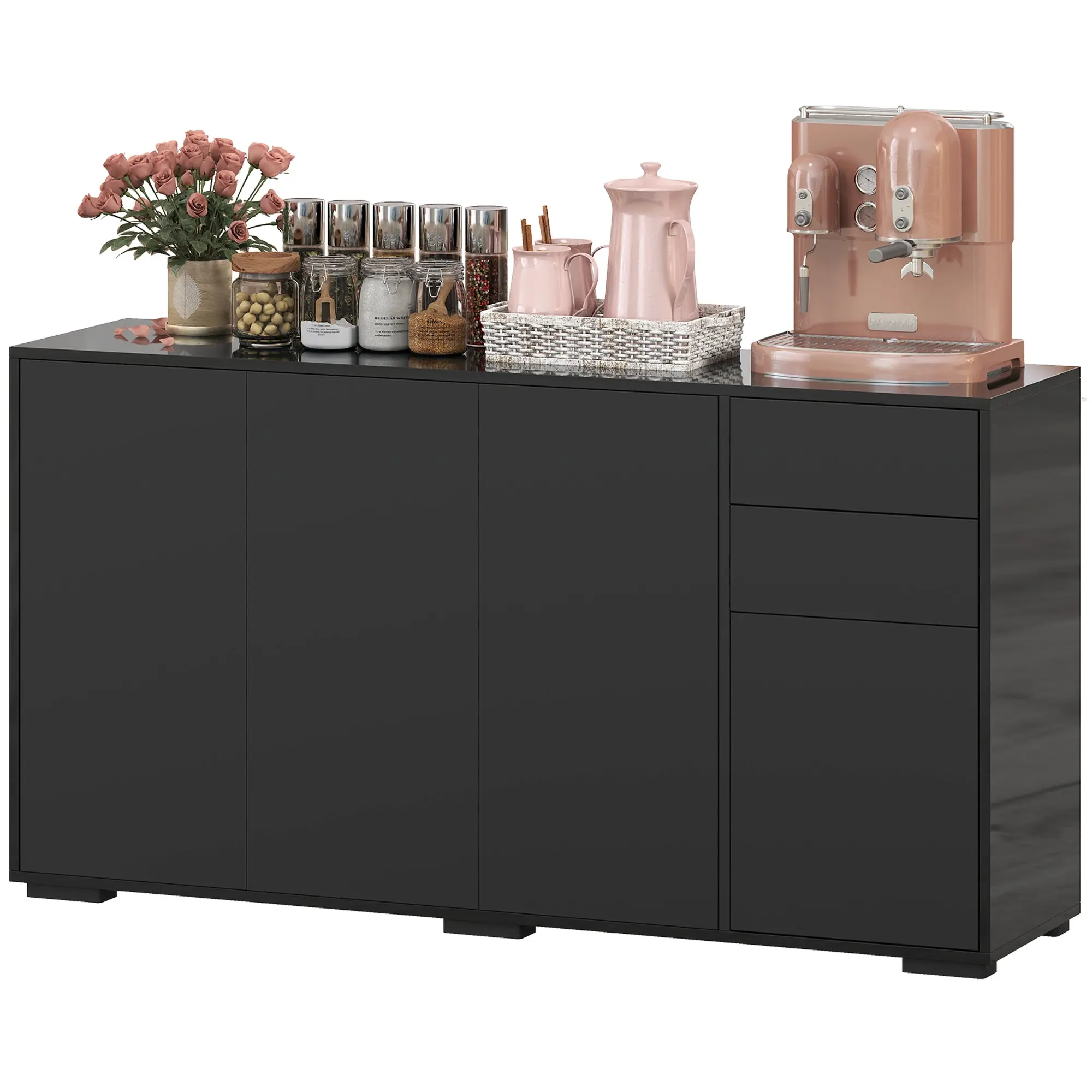 Buffet meuble de rangement 2 tiroirs coulissants 4 portes étagère réglable panneaux de particules 140 x 36 x 74 cm noir
