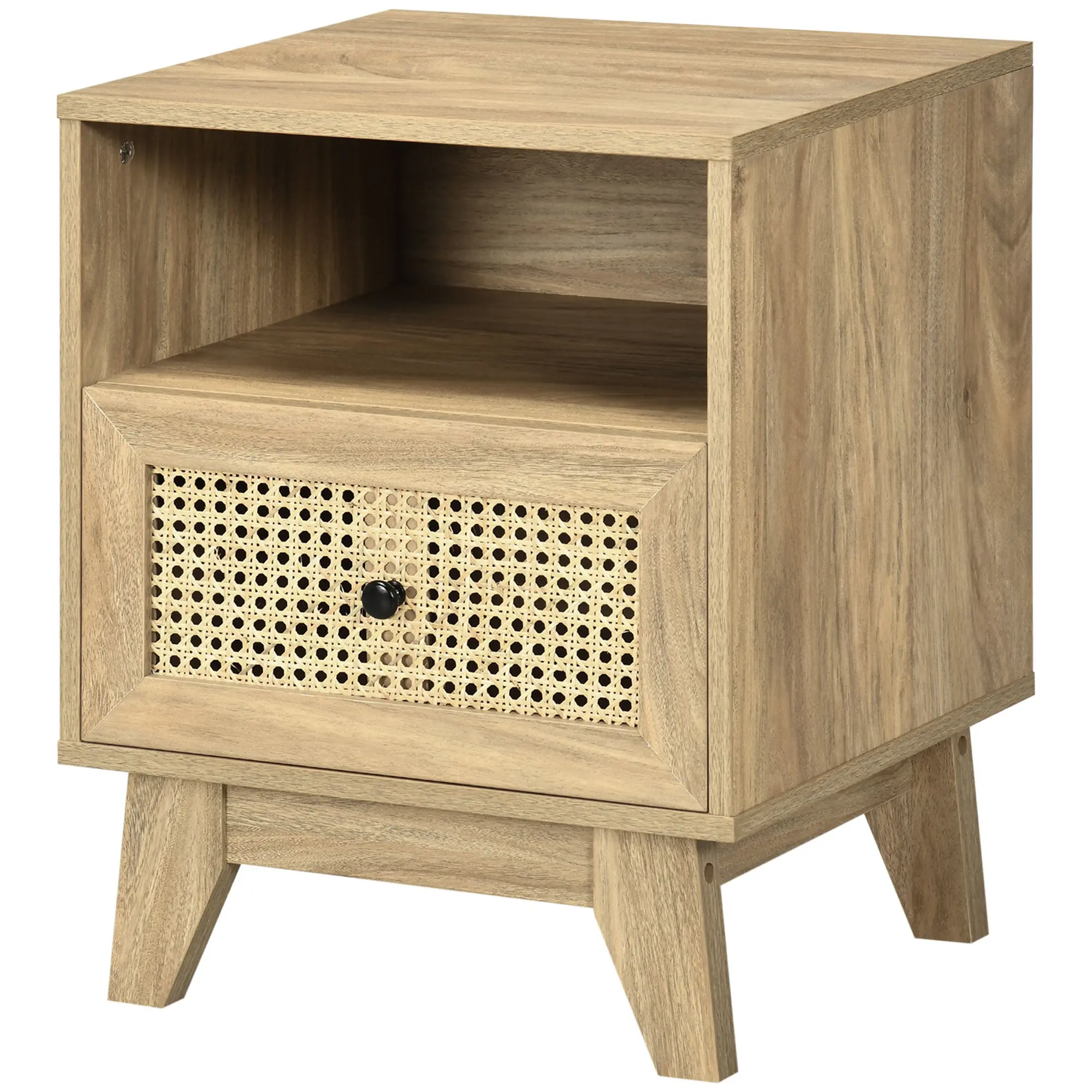 Table de chevet table de nuit meuble de rangement avec tiroir porte cannage et niche design vintage 45 x 39 x 56,5 cm