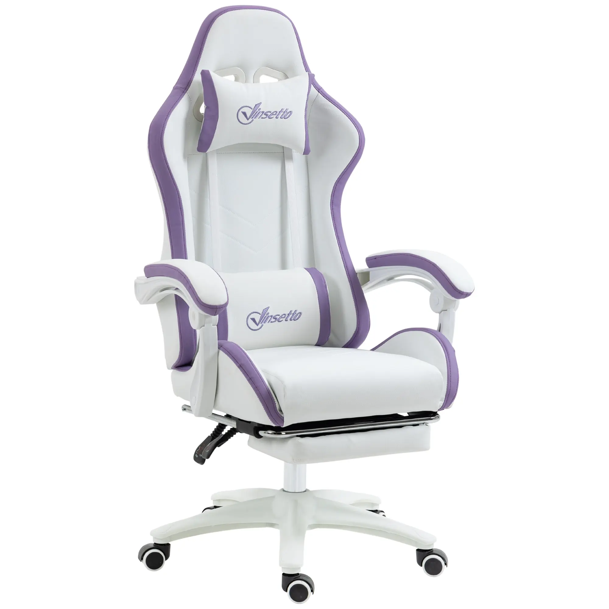 Chaise gaming fauteuil gaming ergonomique repose-pieds télescopique, dossier inclinable à 135°, appui-tête réglable et soutien lombaire, fauteuil de bureau 360° rotatif en similicuir, blanc