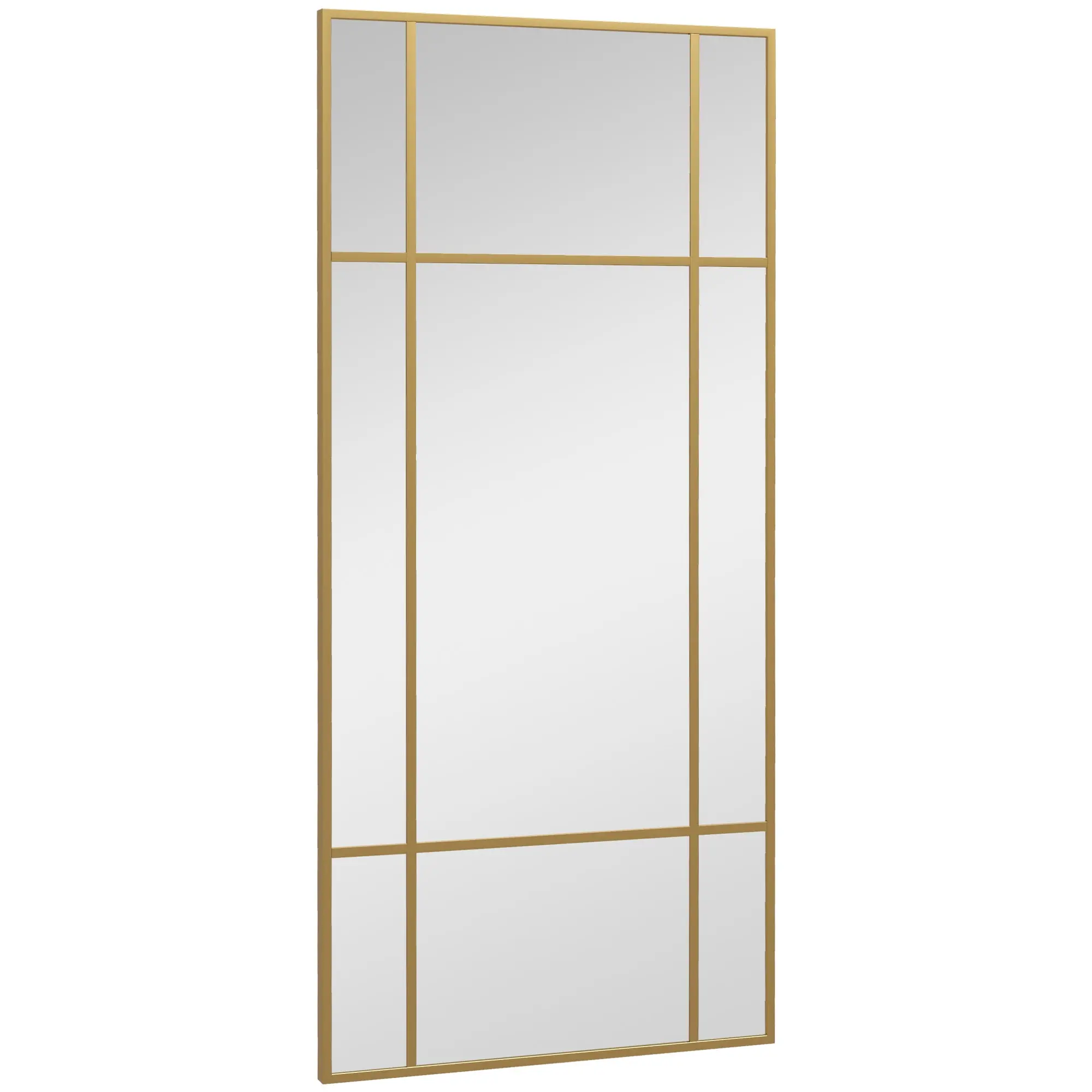 Miroir mural verrière rectangulaire style fenêtre, horizontal ou vertical avec 4 crochets, en métal doré - 110x50 cm