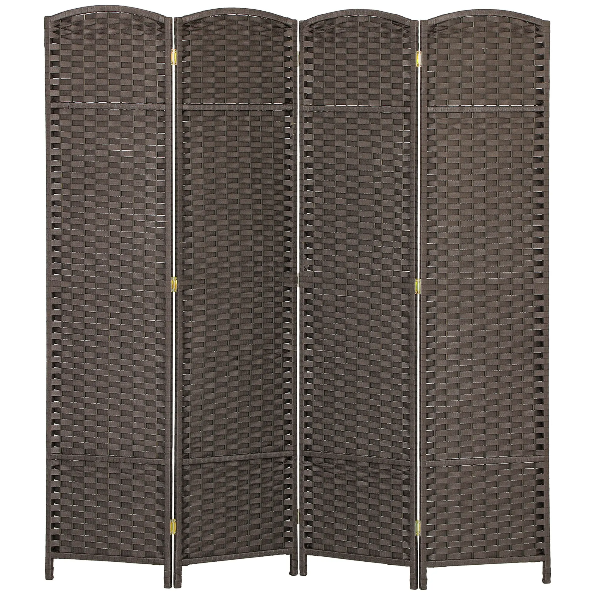 Paravent interieur en bois 4 panneaux 160 x 170 cm séparateur de pièce pliable avec finition tissée, closion de séparation pour salon, chambre à coucher, maison, marron