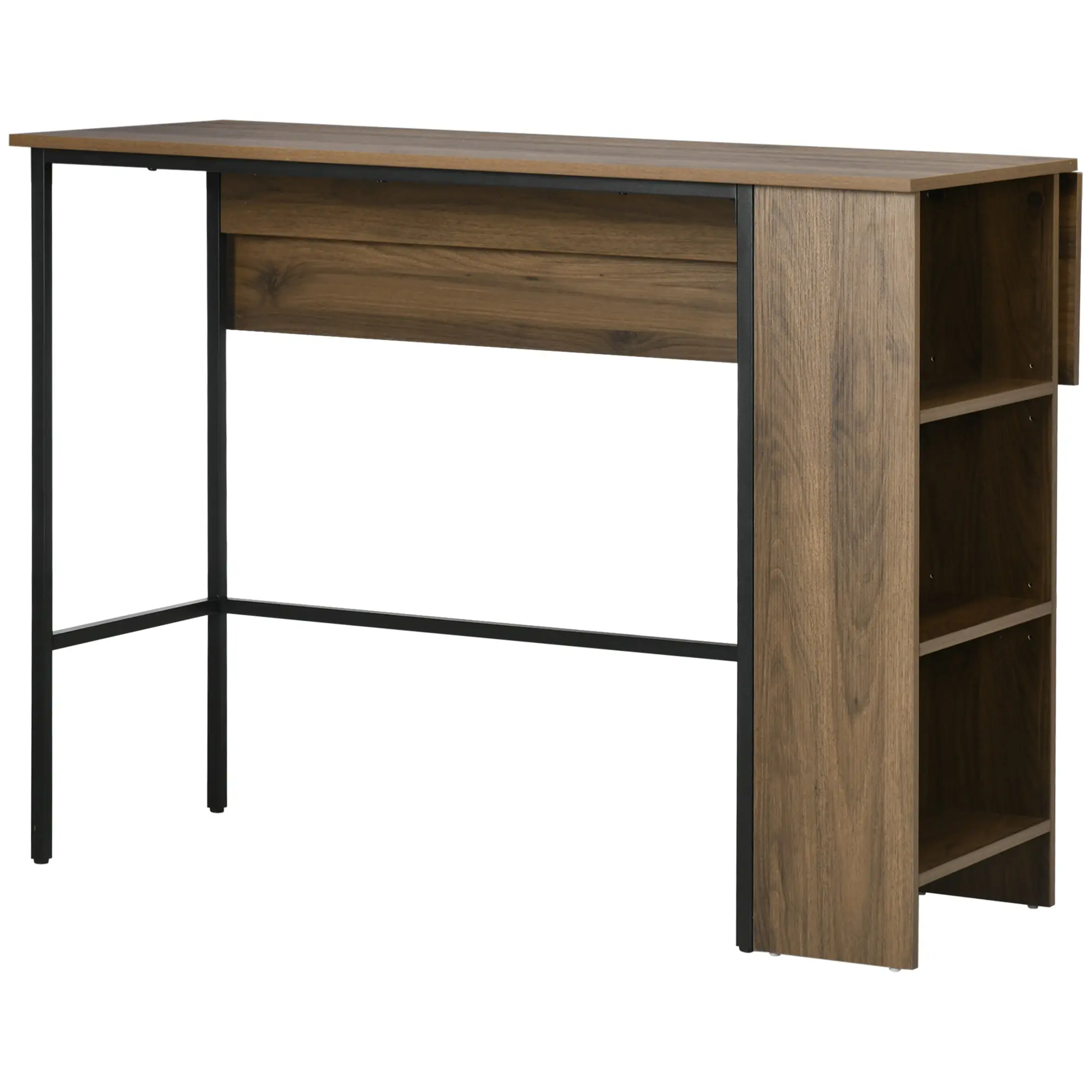 Table de bar avec rangement Table Bistrot Ilot central plateau latéral rabattable et 3 étagères - 120 x 76 x 91,4 cm marron