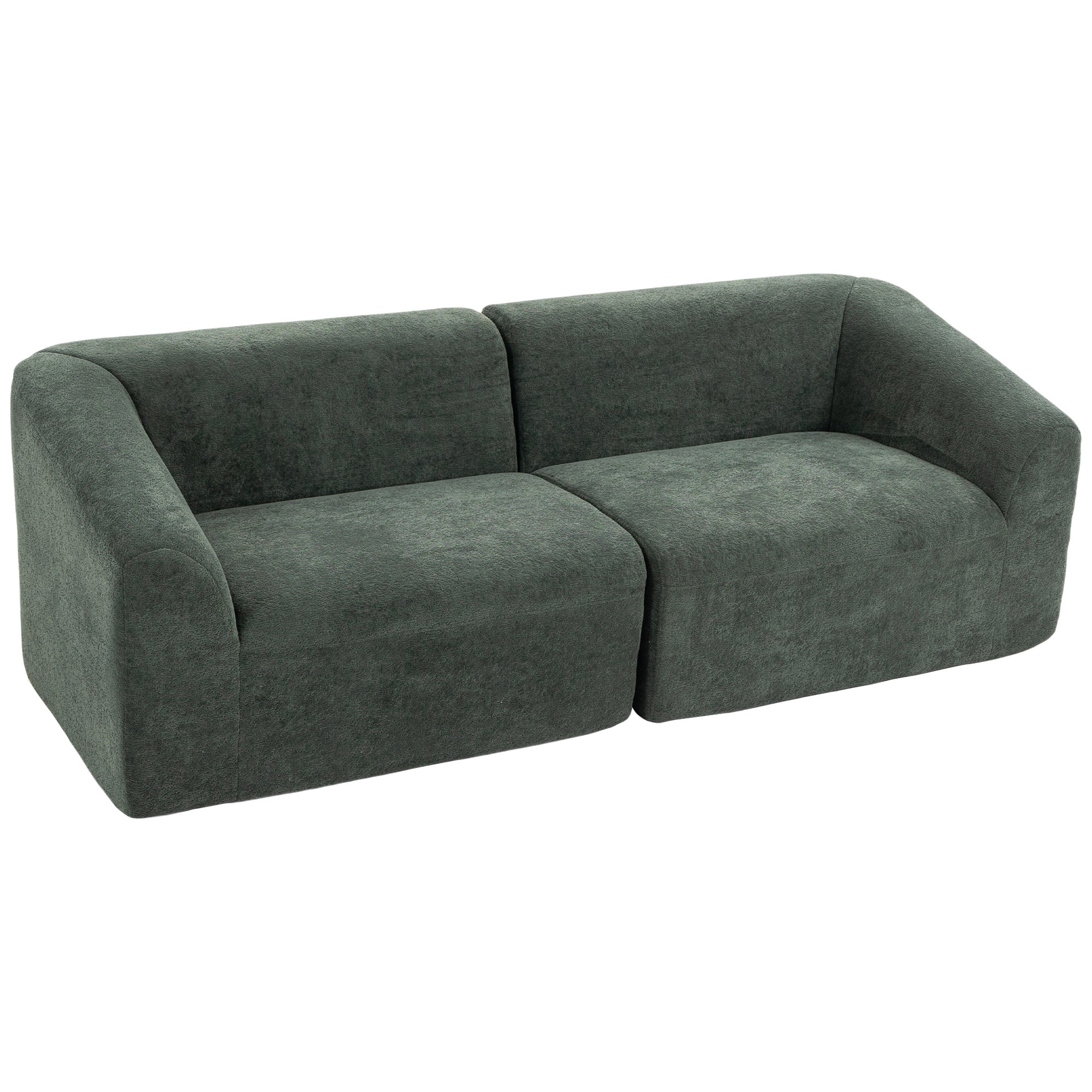 Canapé 3 places en chenille 225 cm, canapé salon rembourré moderne avec assise large, coussin à ressorts, entièrement compressé, pas de montage nécessaire, vert foncé