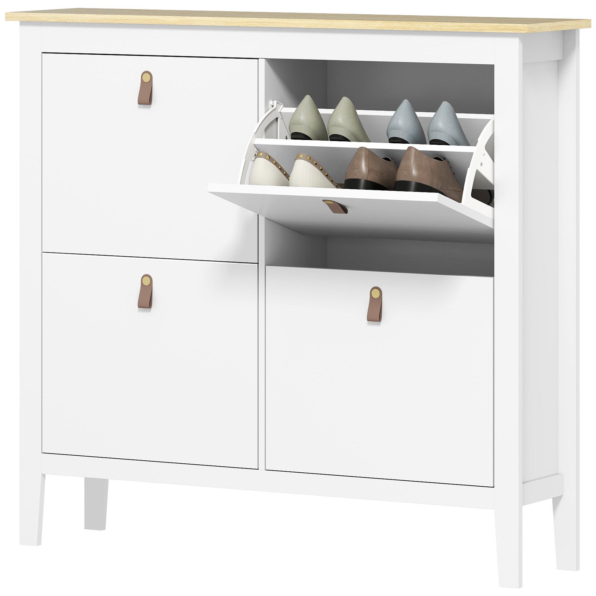 Meuble à chaussures 20 paires, armoire à chaussures, meuble d'entrée avec 4 tiroirs, portes rabattables, étagères amovibles et réglables, pour couloir et entrée, 105 x 24 x 95,5 cm, blanc