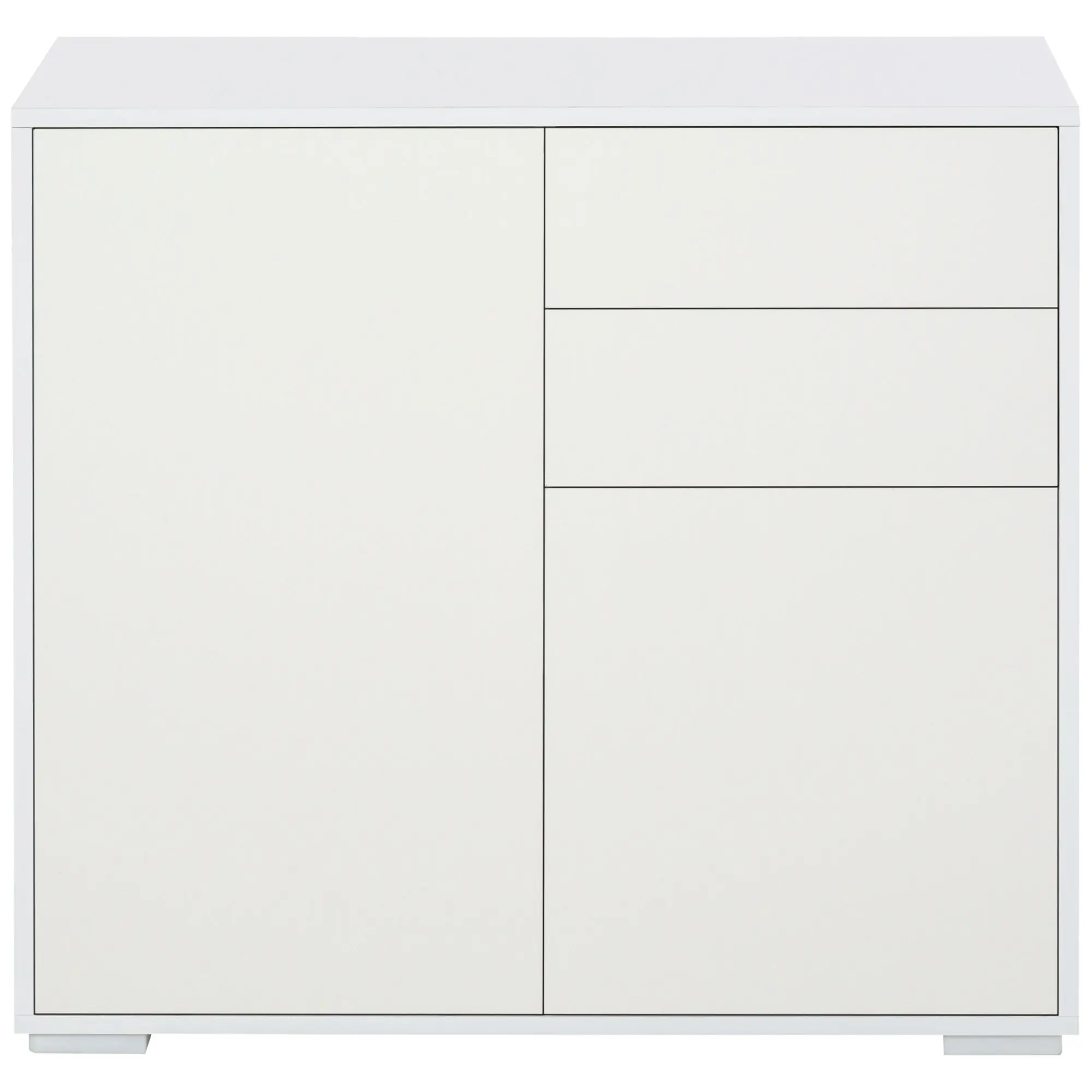Meuble de rangement buffet commode armoire de rangement avec 2 tiroirs et 2 placards à portes, étagères réglables, pour salon, cuisine, chambre, 79 x 36 x 74 cm blanc