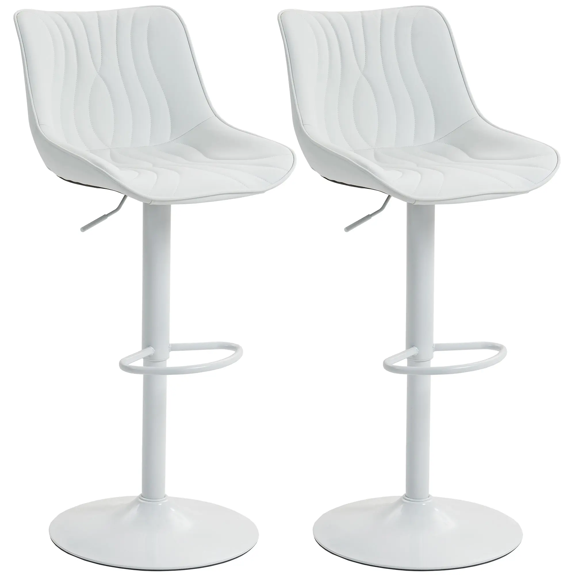Lot de 2 tabourets de bar, chaises de bar, structure en acier, hauteur réglable 92-110 cm, chaises hautes avec dossier et repose-pieds, design moderne, siège en polyuréthane, blanc