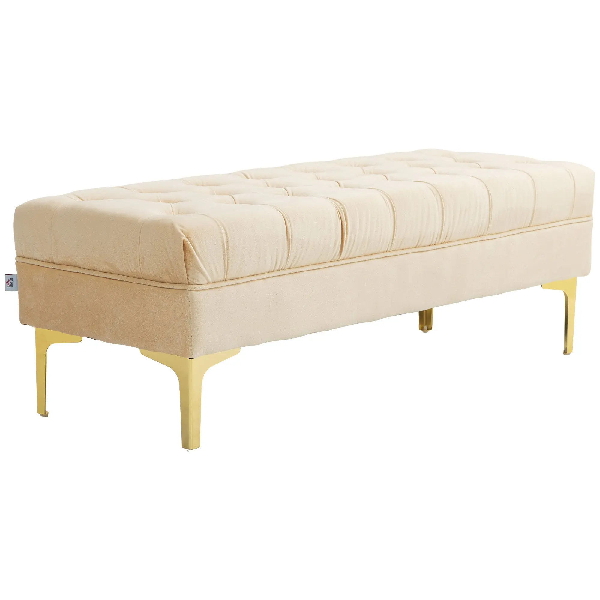 Banc banquette capitonnée bout de lit style classique chic dim. 118L x 45l x 42H cm piètement métal doré velours beige