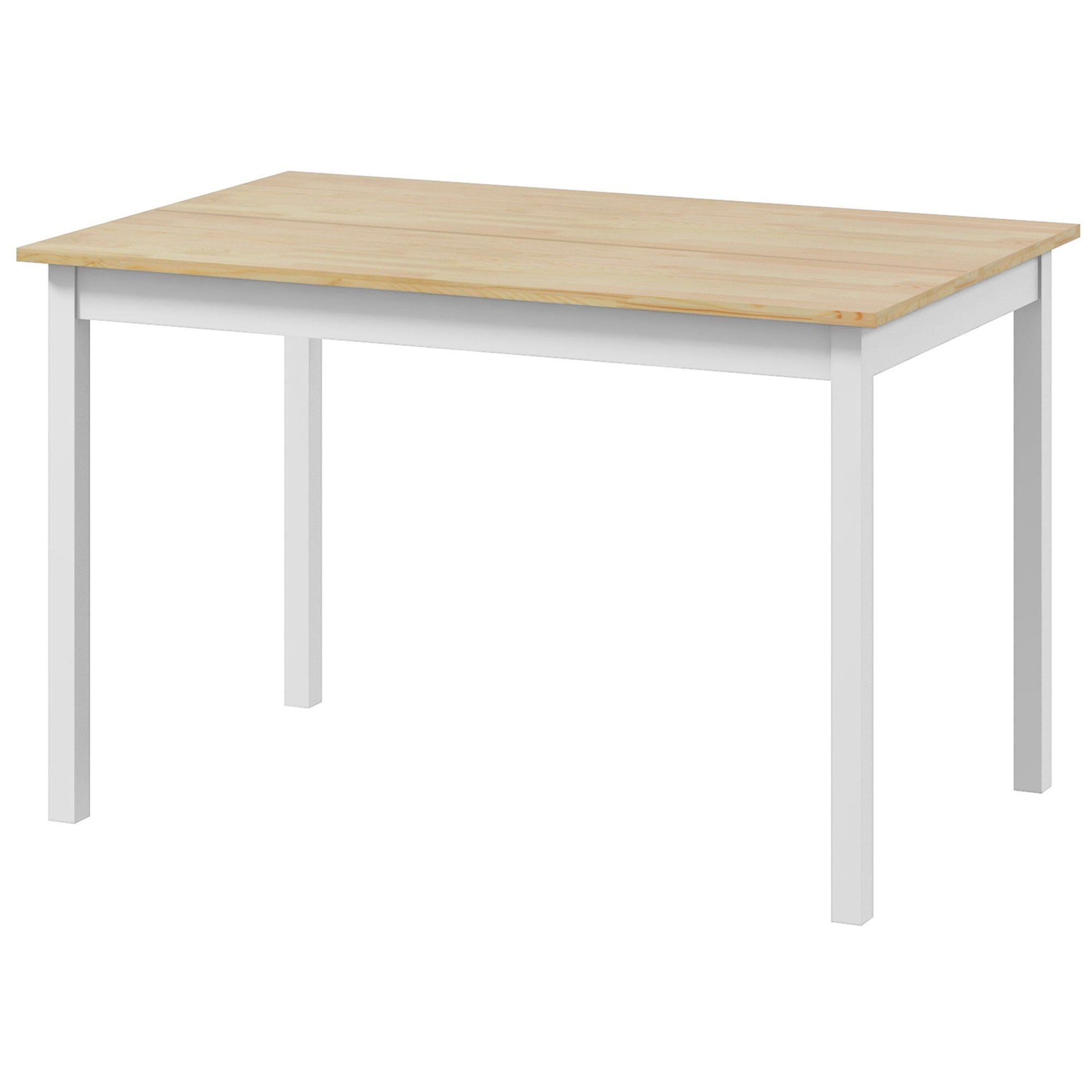 Table à manger, table de cuisine, structure en bois massif, 4 personnes, table de salle à manger, design vintage, 120 cm, naturel et blanc