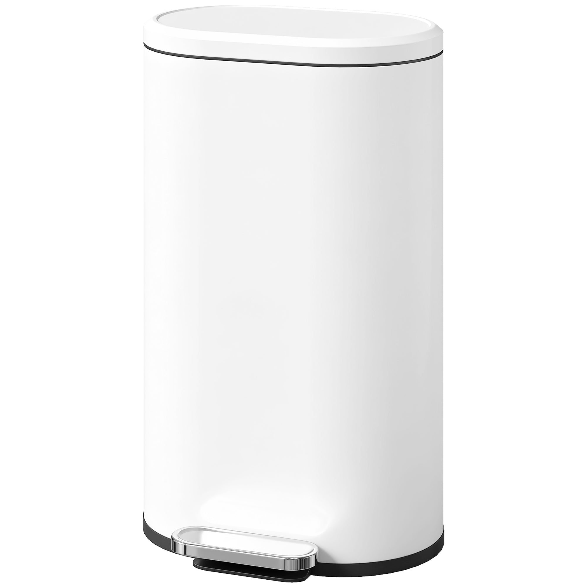 Poubelle cuisine 30L, poubelle à pédale rectangulaire avec seau intérieur amovible, couvercle à fermeture douce 90° et maintien en ouverture, anti-traces, pour bureau et maison, blanc