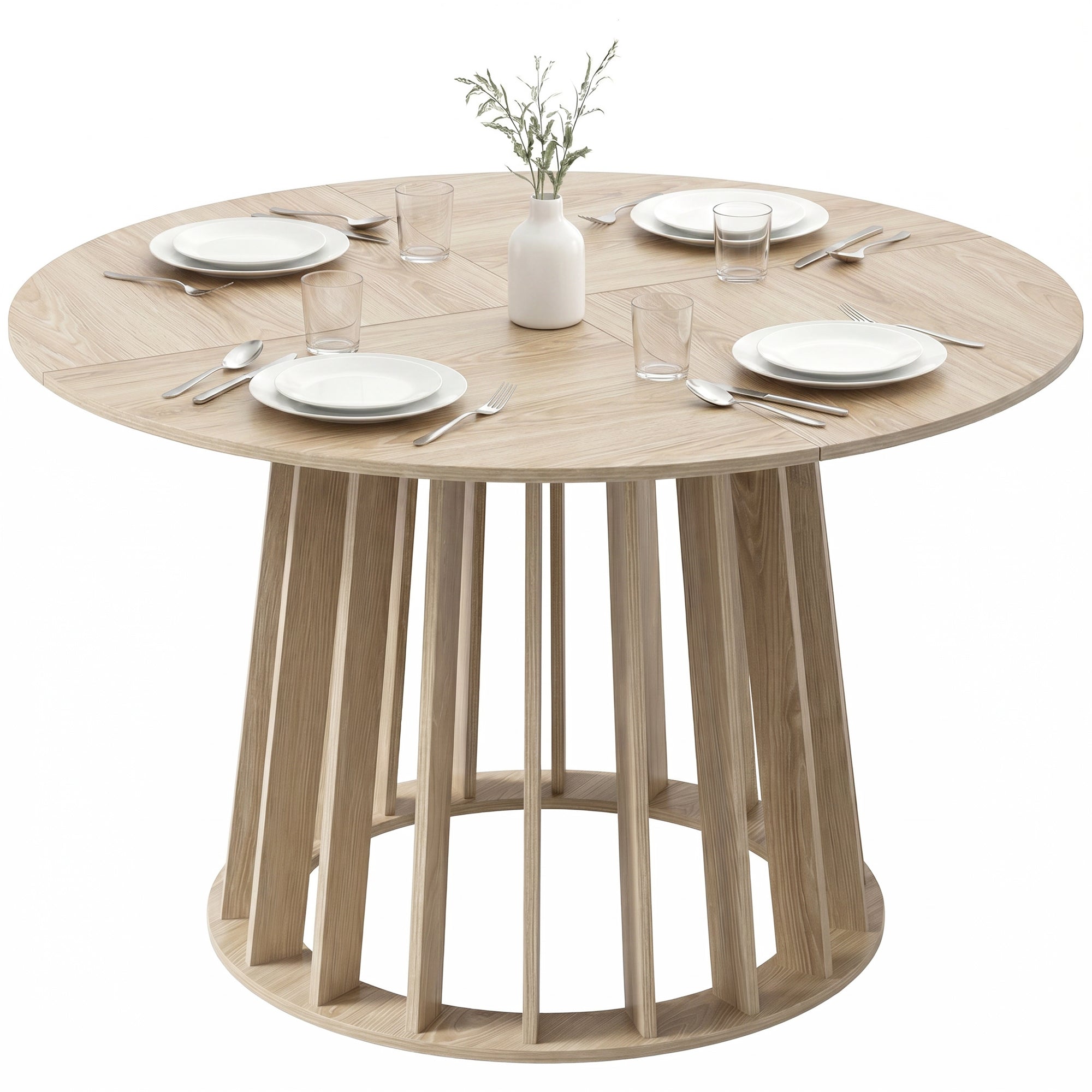 Table à Manger Ronde pour 4 à 6 Personnes, Ø 120 x 75 cm, Table de Cuisine avec Piétement à Lattes Robuste, Style Moderne, pour Salle à Manger, Cuisine, Salon, Bois Naturel