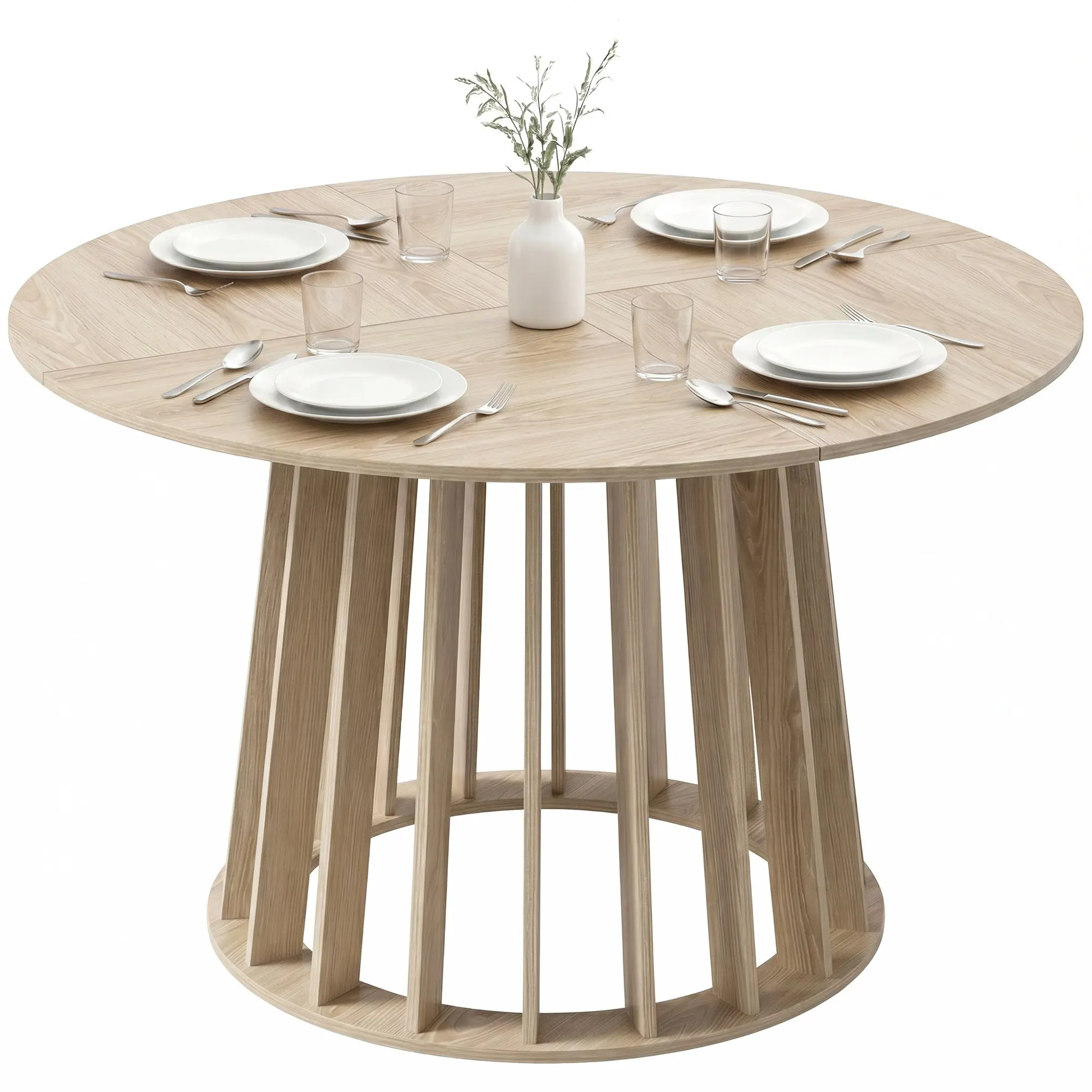 Table à Manger Ronde pour 4 à 6 Personnes, Ø 120 x 75 cm, Table de Cuisine avec Piétement à Lattes Robuste, Style Moderne, pour Salle à Manger, Cuisine, Salon, Bois Naturel