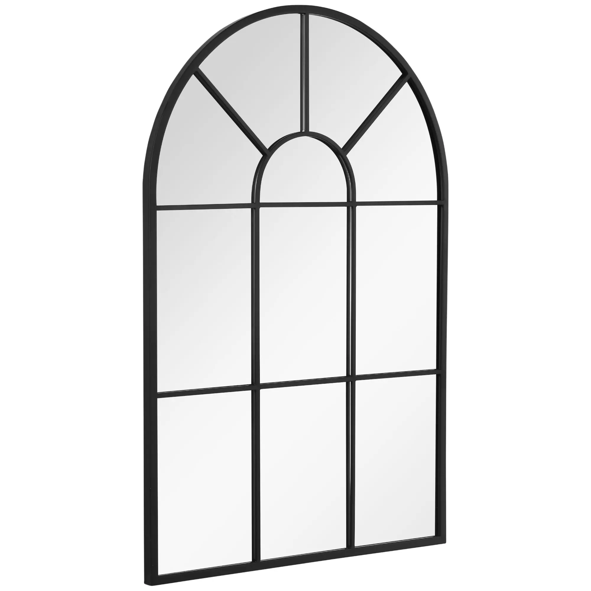 Miroir mural arqué 91 x 60 cm, miroir verrière arche style industriel, miroir de fenêtre arqué avec cadre métallique, pour salon, chambre, couloir, noir