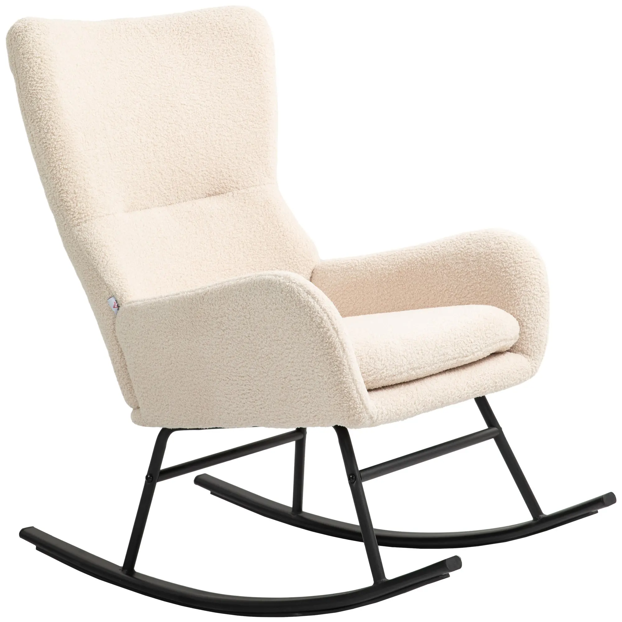 Fauteuil à bascule, chaise à bascule, avec assise de 10 cm d'épaisseur, pieds incurvés en acier, capacité de charge 120 kg, pour salon, chambre, balcon, beige et noir