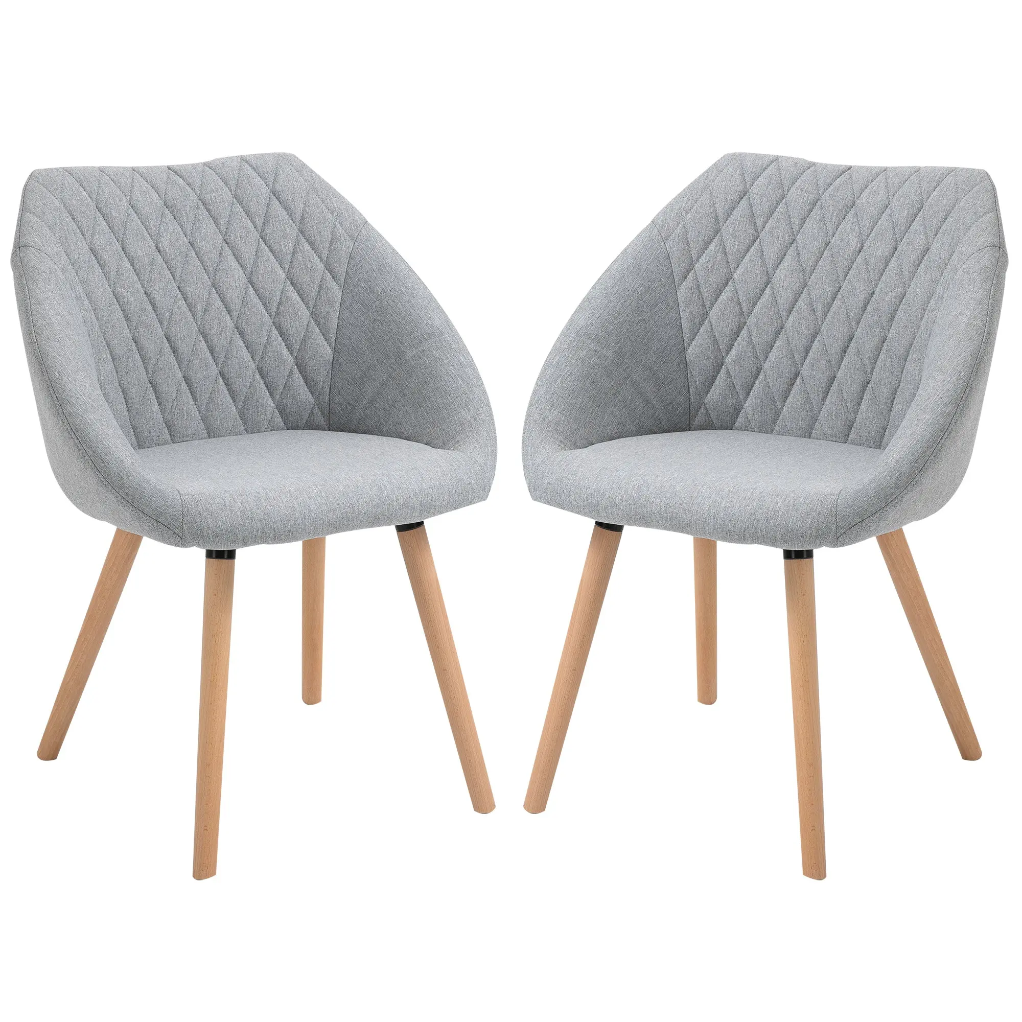 Lot de 2 Chaises de Salle à Manger Design scandinave - Pieds effilés Bois hêtre - Assise Dossier accoudoirs ergonomiques Lin Gris