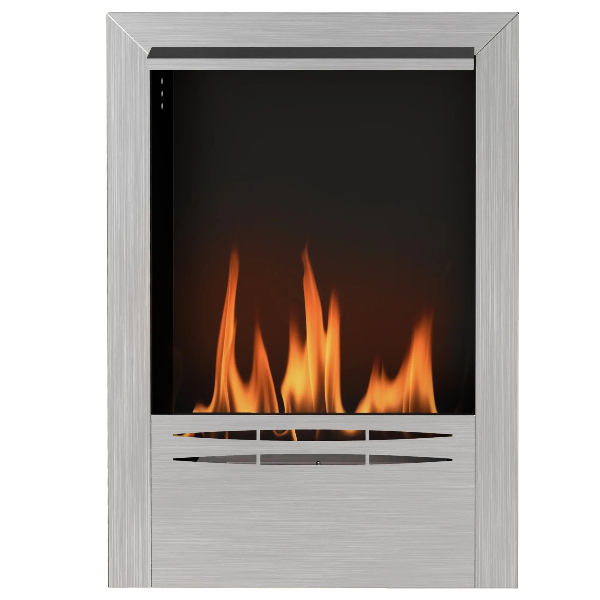 Cheminée bioéthanol encastrable, cheminée à l'éthanol avec volume de 0,9 litre, environ 3,3 h durée de combustion, poêle bioéthanol en acier inoxydable et verre trempé, 48 x 18 x 59 cm, argent