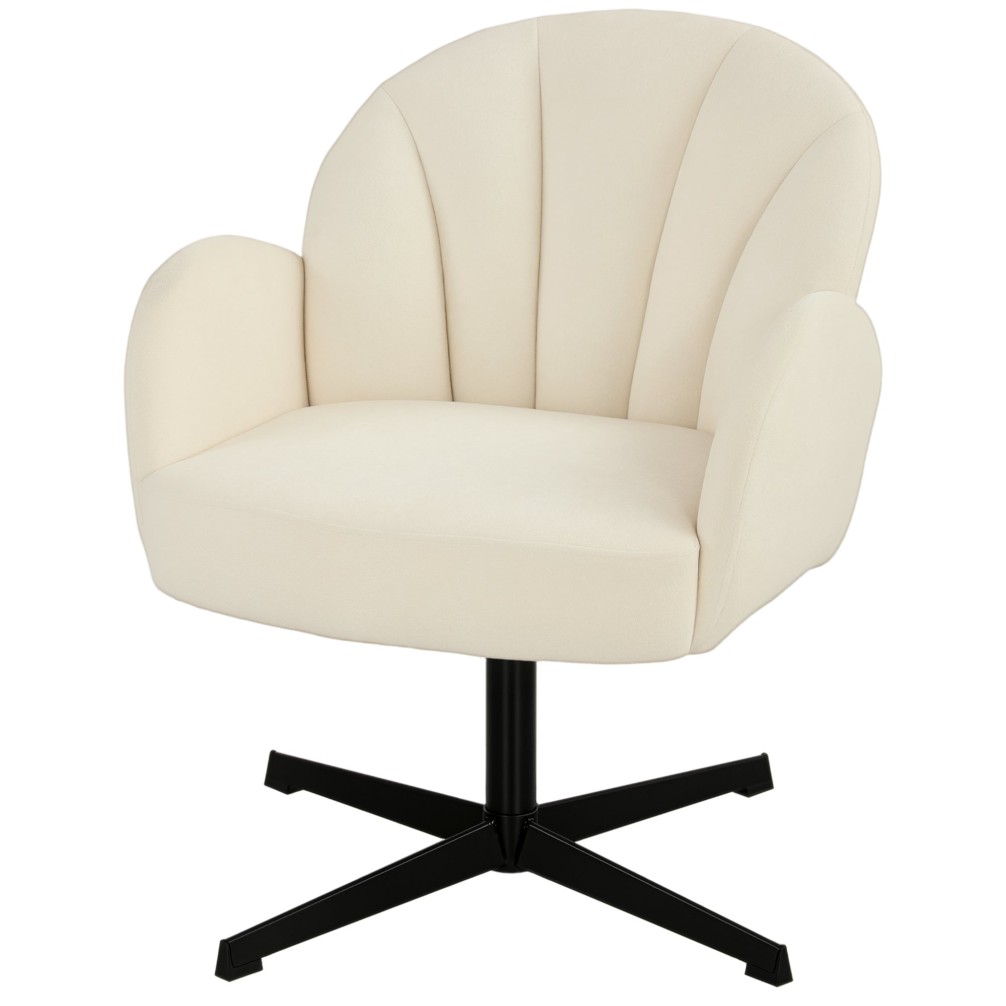 Fauteuil salon pivotant, fauteuil coquillage rembourré en velours avec coussin à ressorts, base en acier, chaise coiffeuse moderne, pour chambre, coins lecture, beige