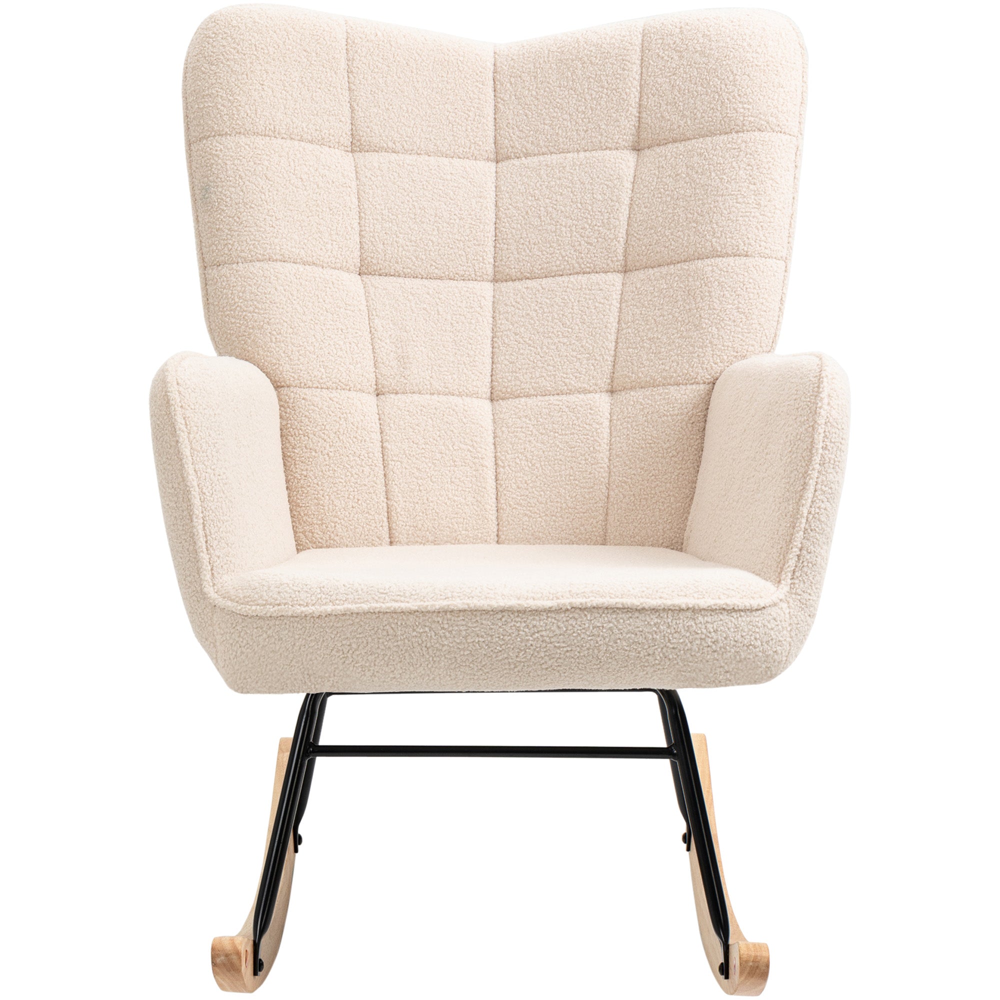 Chaise bascule Fauteuil à bascule tissu bouclette dossier incliné pour salon chambre