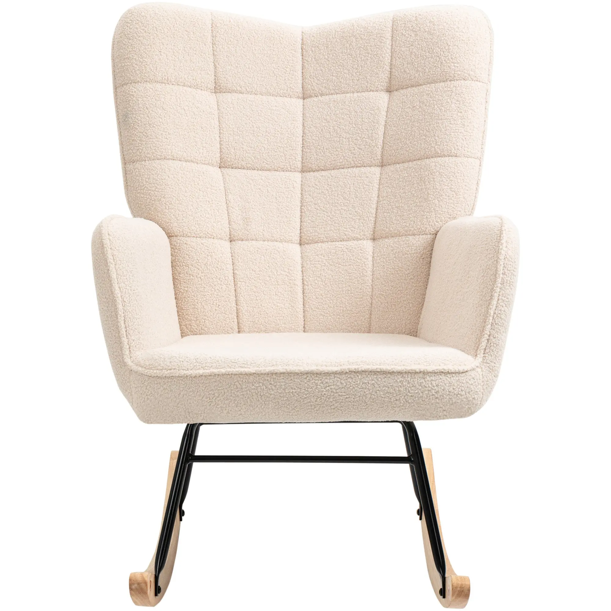 Chaise bascule Fauteuil à bascule tissu bouclette dossier incliné pour salon chambre