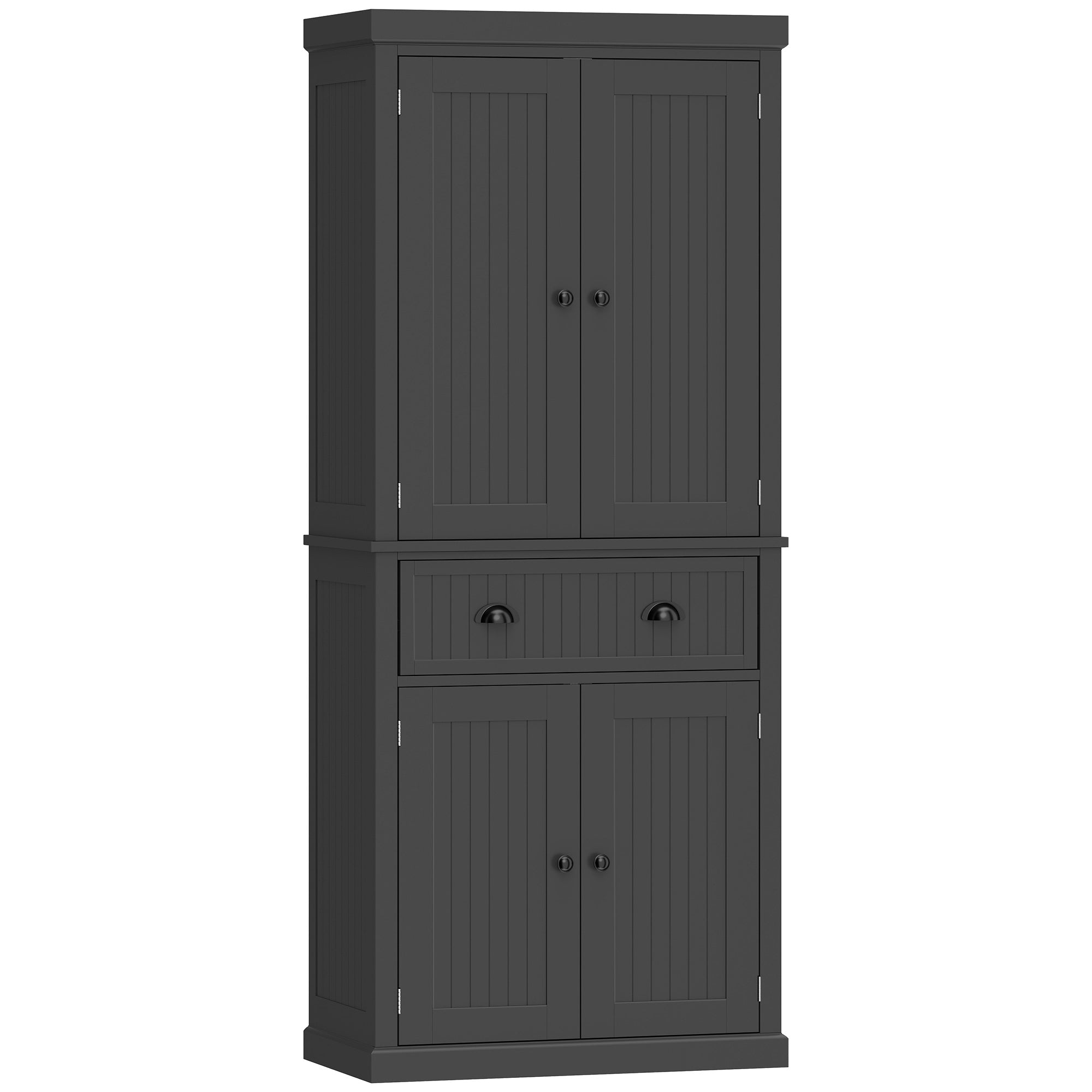 Buffet haut cuisine, armoire de cuisine, vaisselier avec 4 portes, tiroir et étagères réglables, meuble de rangement pour salon, salle à manger, 76,2 x 40,2 x 183 cm, noir