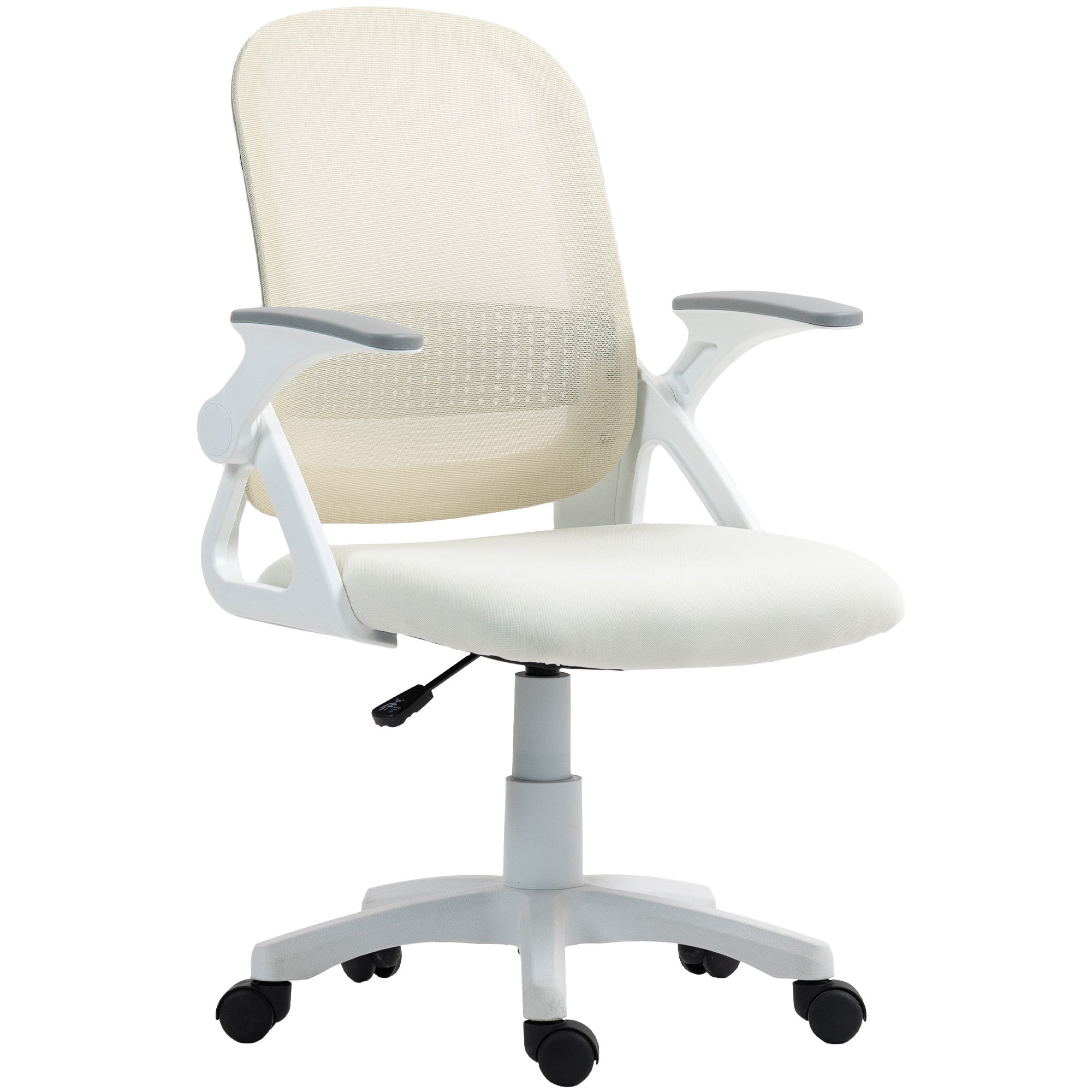 Chaise bureau ergonomique, fauteuil de bureau en maille avec accoudoirs relevables, hauteur réglable, soutien lombaire et pivotant à 360°, 57,5 x 60 x 101 cm, blanc