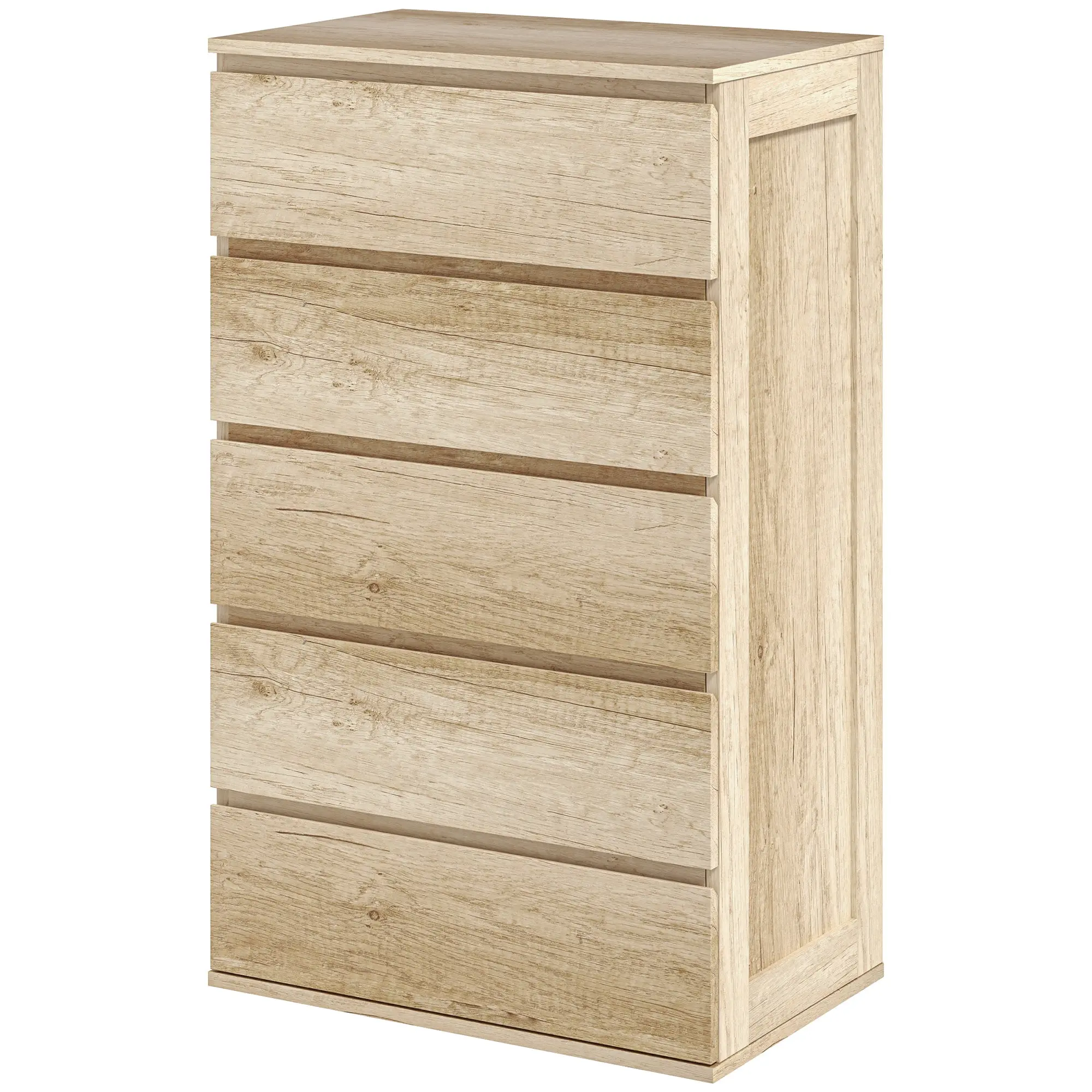 Commode 5 tiroirs commode chambre meuble de rangement épuré style moderne avec mécanisme de fermeture en douceur, pour chambre à coucher, salon - 60 x 38 x 100 cm, bois naturel