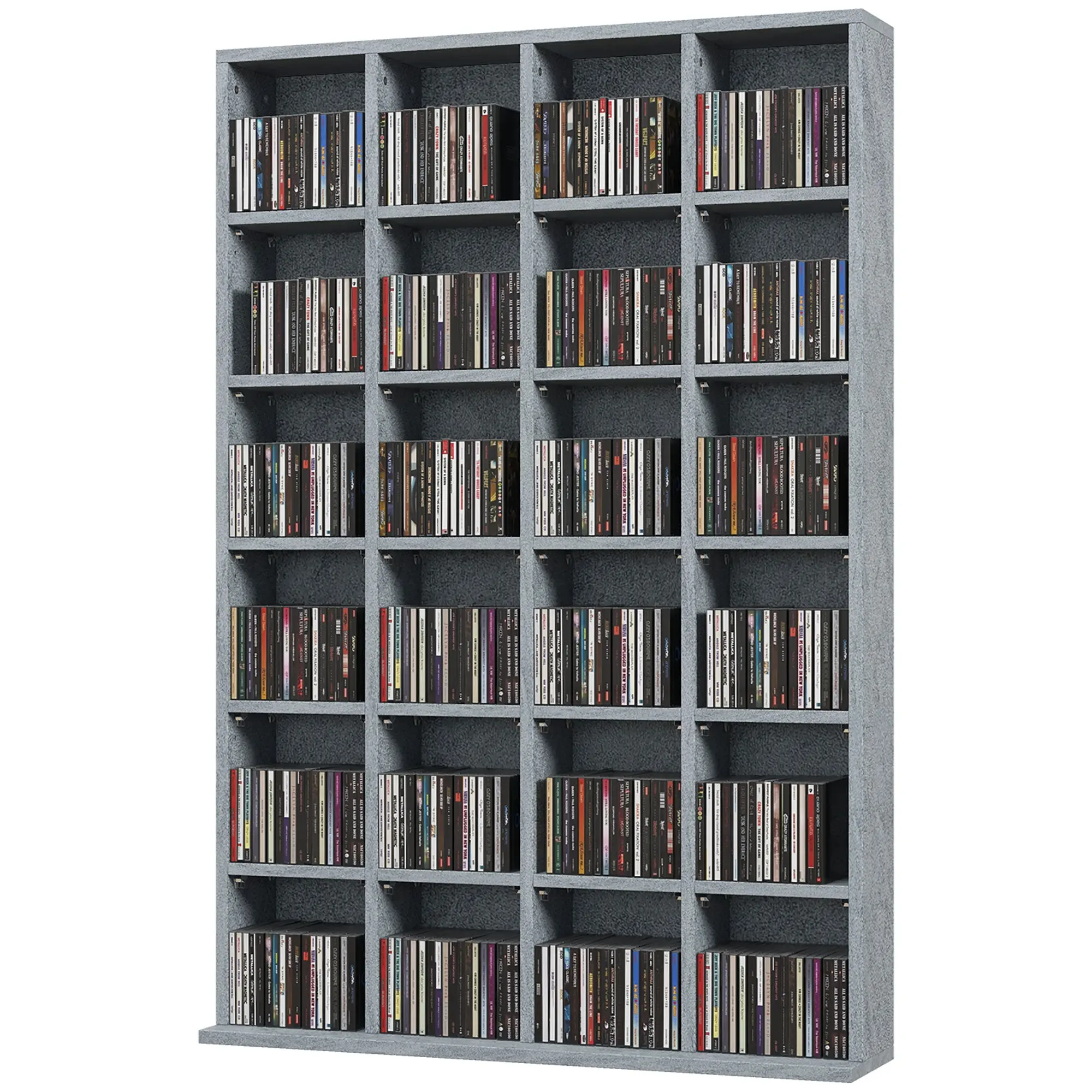 Rangements pour CD et DVD, meuble de rangement multimédia avec 24 compartiments, capacité max. 456 CD/ 336 DVD, bibliothèque en bois avec étagères réglables, 89 x 20 x 130,5 cm, gris