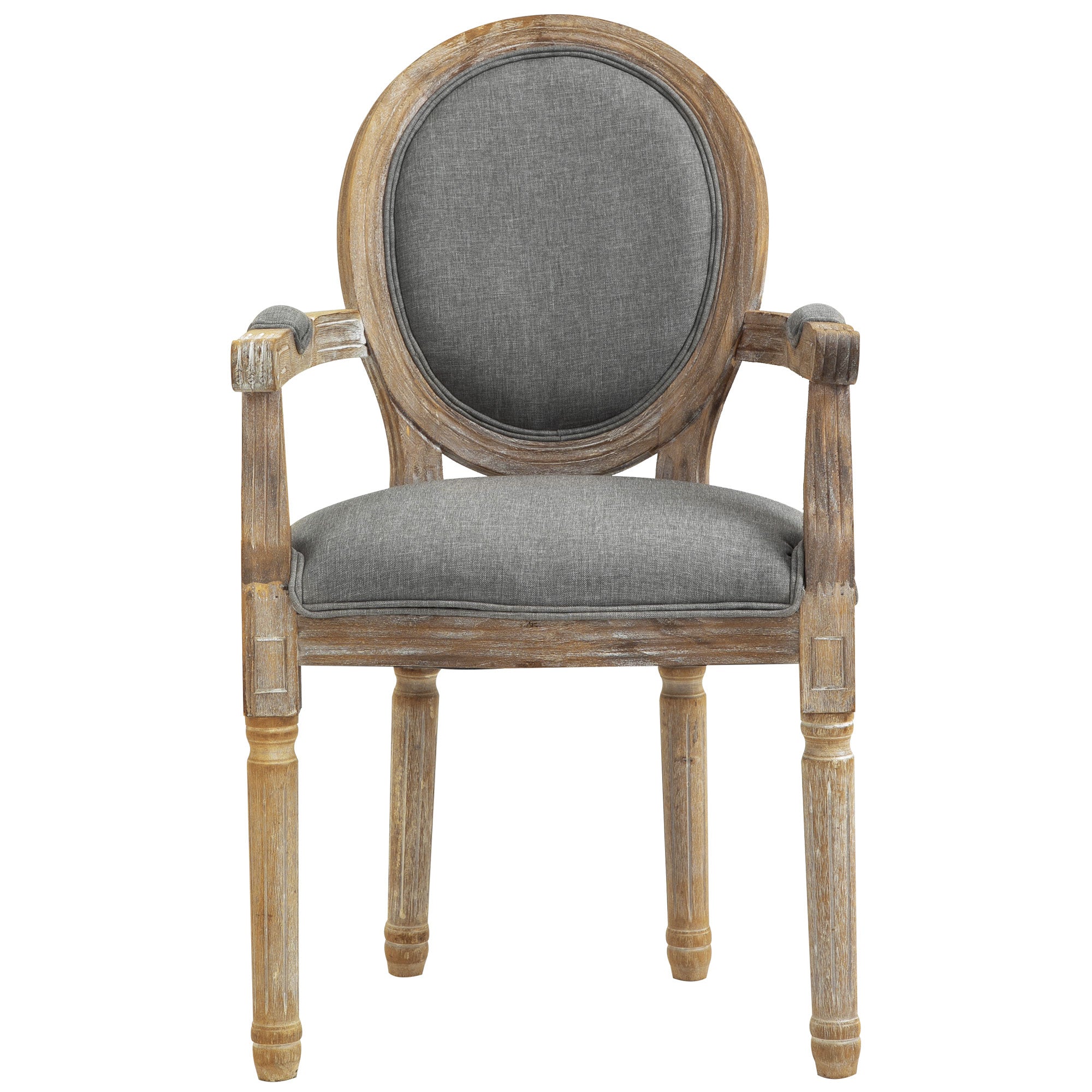 Chaise de Salle à Manger Chaise de Salon médaillon Style Louis XVI Bois Massif patiné sculpté Tissu Lin Gris