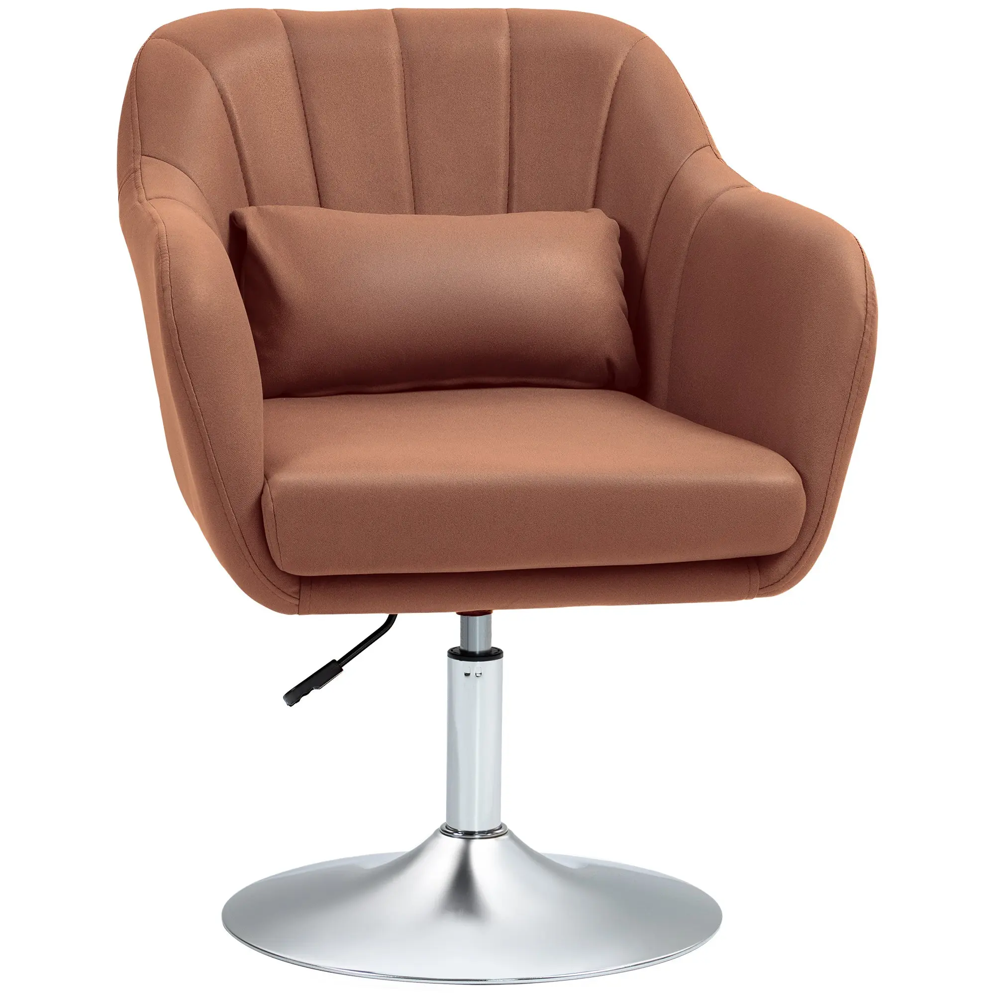 Fauteuil de salon chaise relax fauteuil de chambre grand confort - coussins lombaires hauteur réglable pivotant 360° piètement en métal chromé -marron