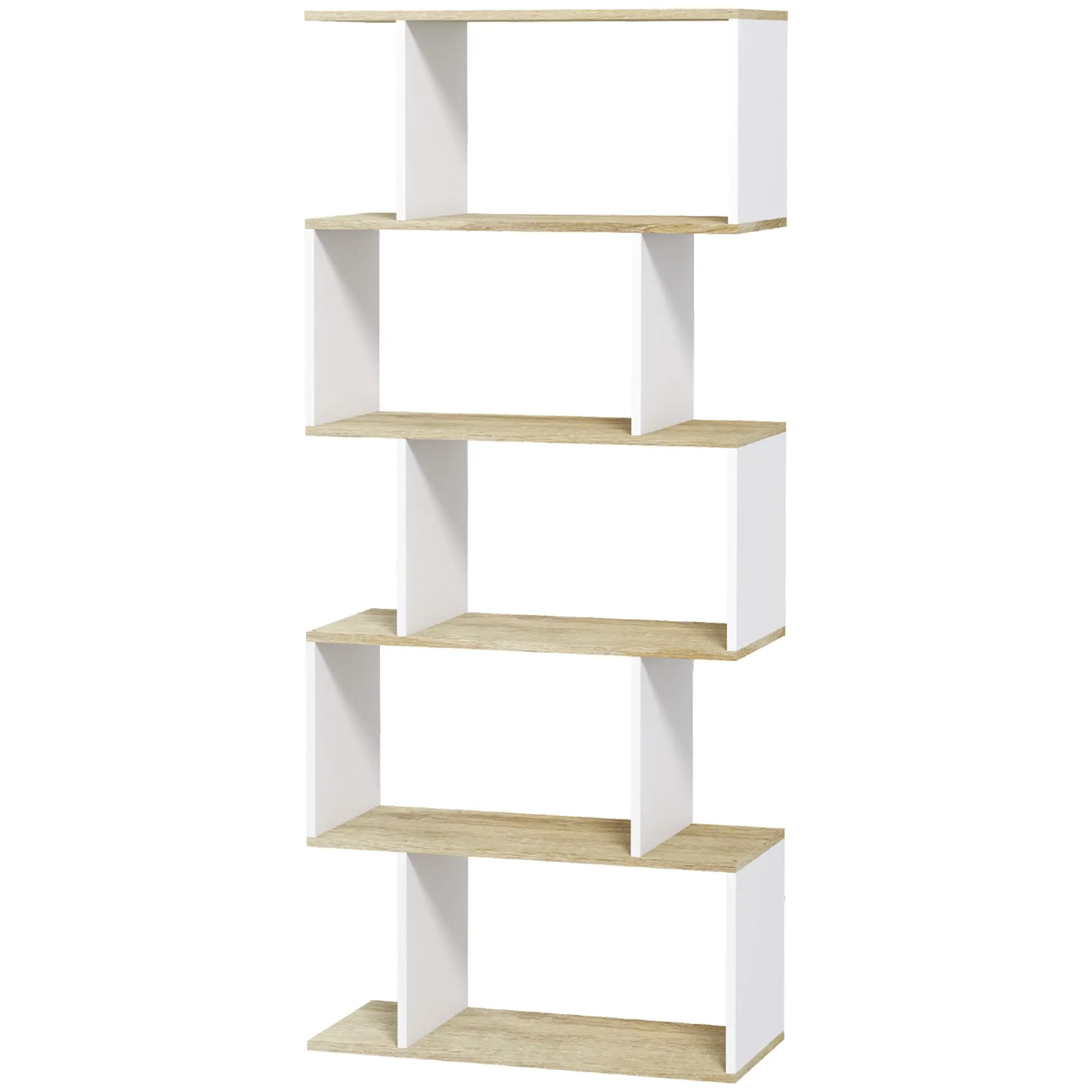 Bibliothèque meuble de rangement style scandinave avec 5 étagères anti-basculement charge 25 kg pour bureau salon chambre 70x29,5x163 cm aspect bois et blanc