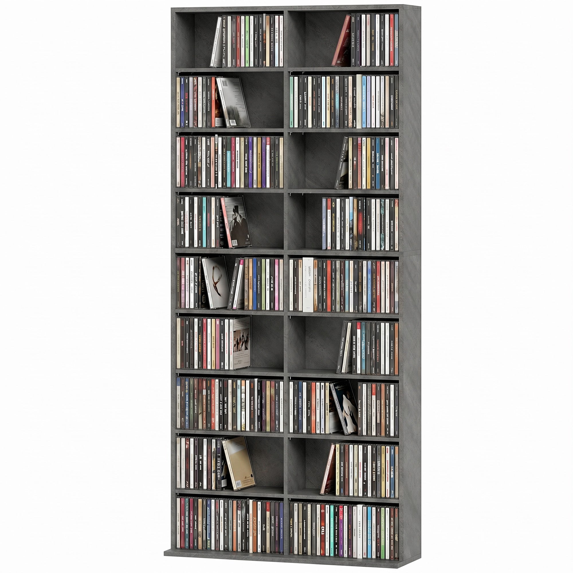 Rangements pour CD et DVD, meuble de rangement multimédia, capacité max. 640 CD/360 DVD et 430 Blu-ray, 18 compartiments 14 étagères réglables, pour salon, chambre, 78,5x24x175cm, gris clair